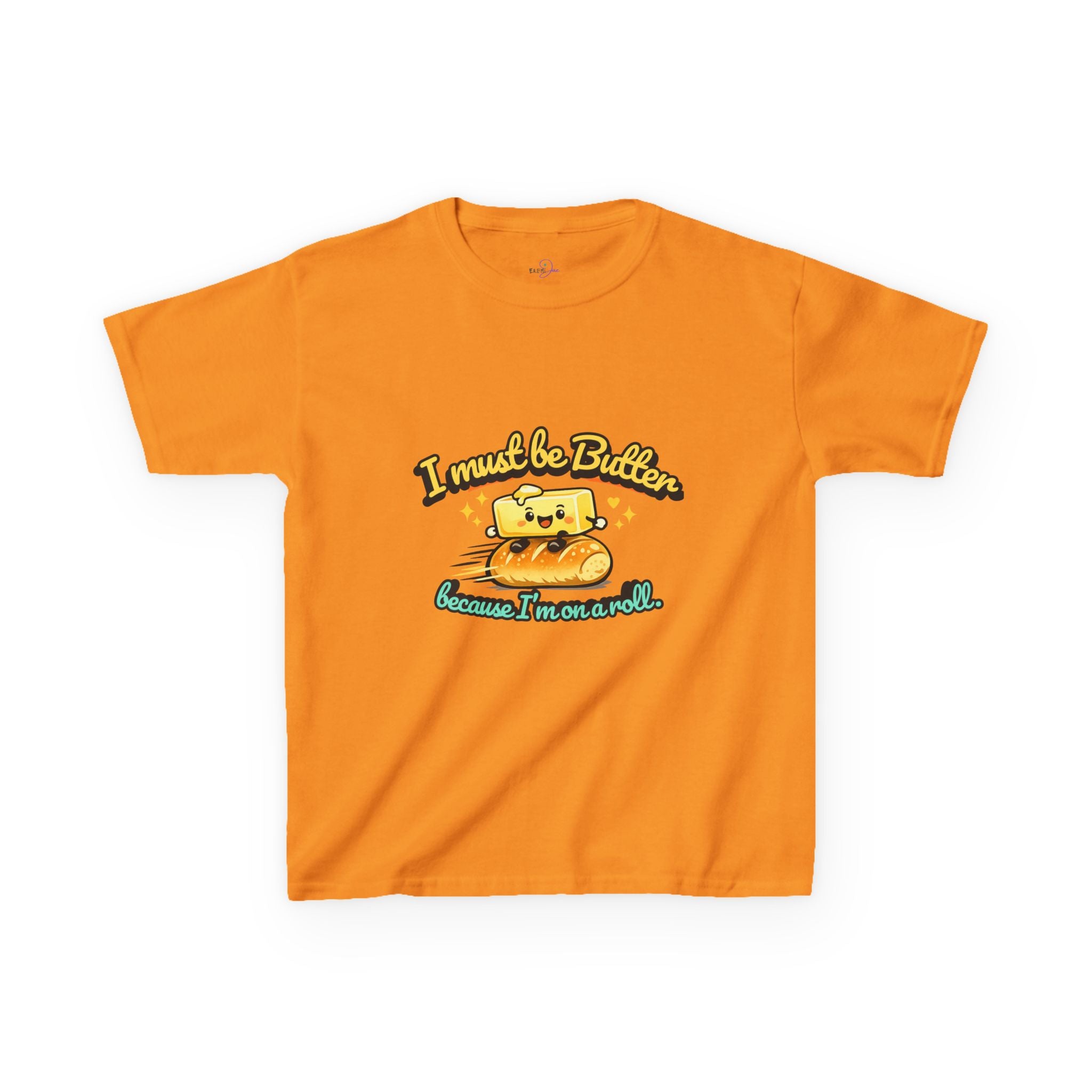 I Must Be Butter because I'm on a roll Kids Tee | Cute Butter Toast Cartoon, Playful Food Shirt