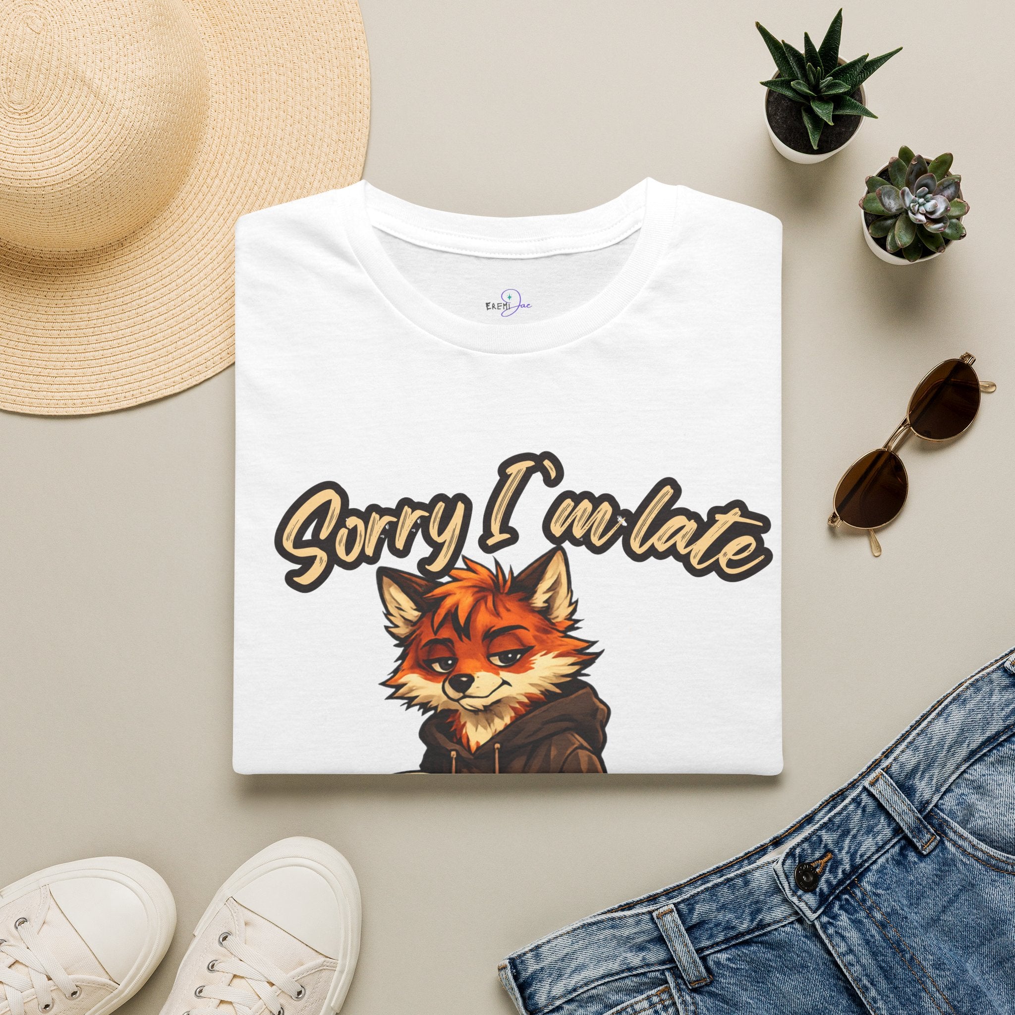 Sorry I'm Late I don't want to be here Cartoon Fox Graphic T-Shirt | Fox Illustration
