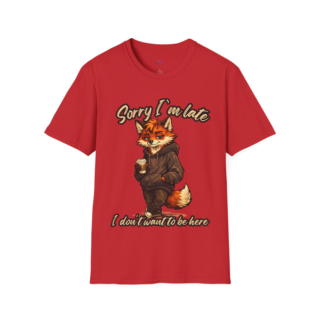 Sorry I'm Late I don't want to be here Cartoon Fox Graphic T-Shirt | Fox Illustration