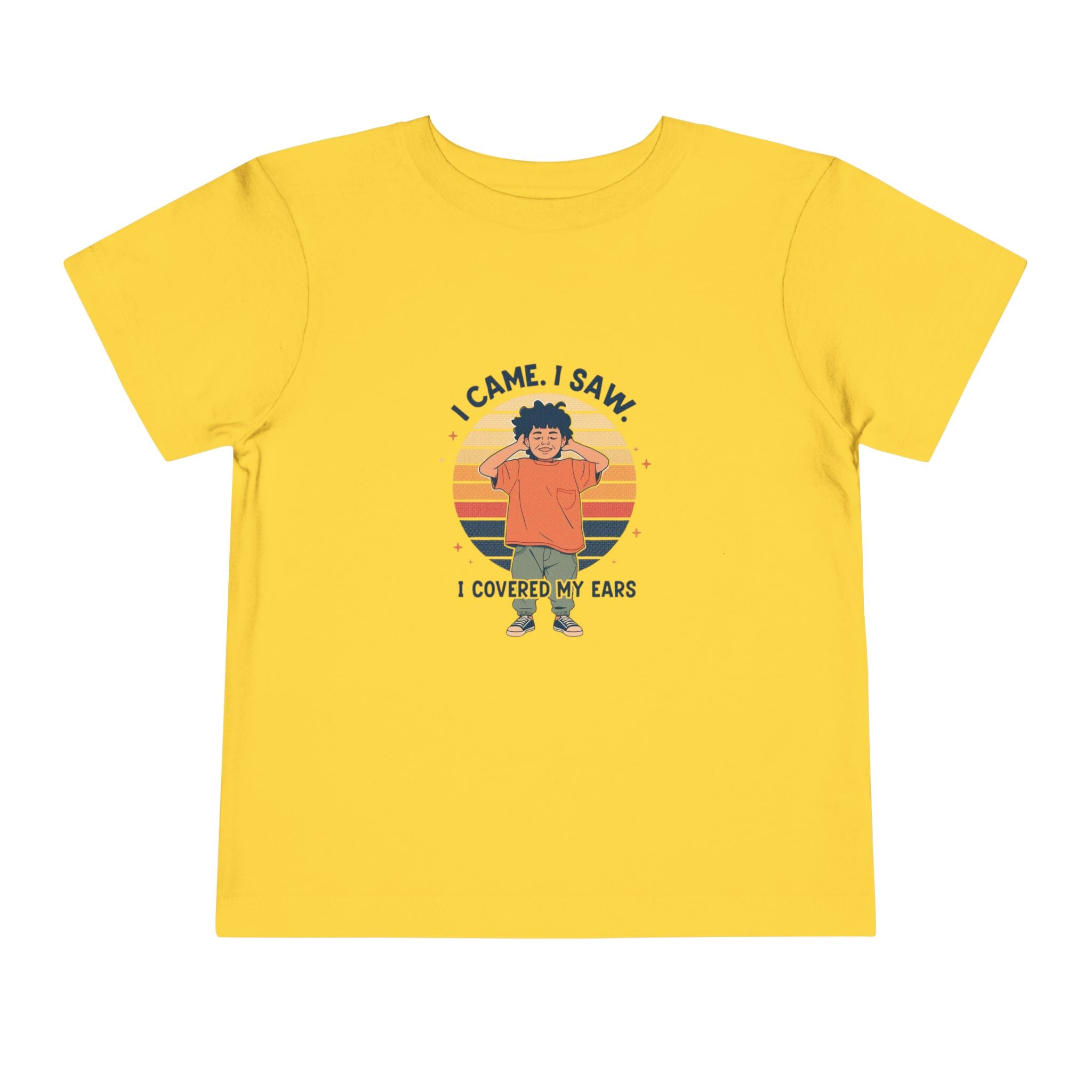 I Came I Saw I Covered My Ears Toddler Tee | Retro Sunset Boy Illustration