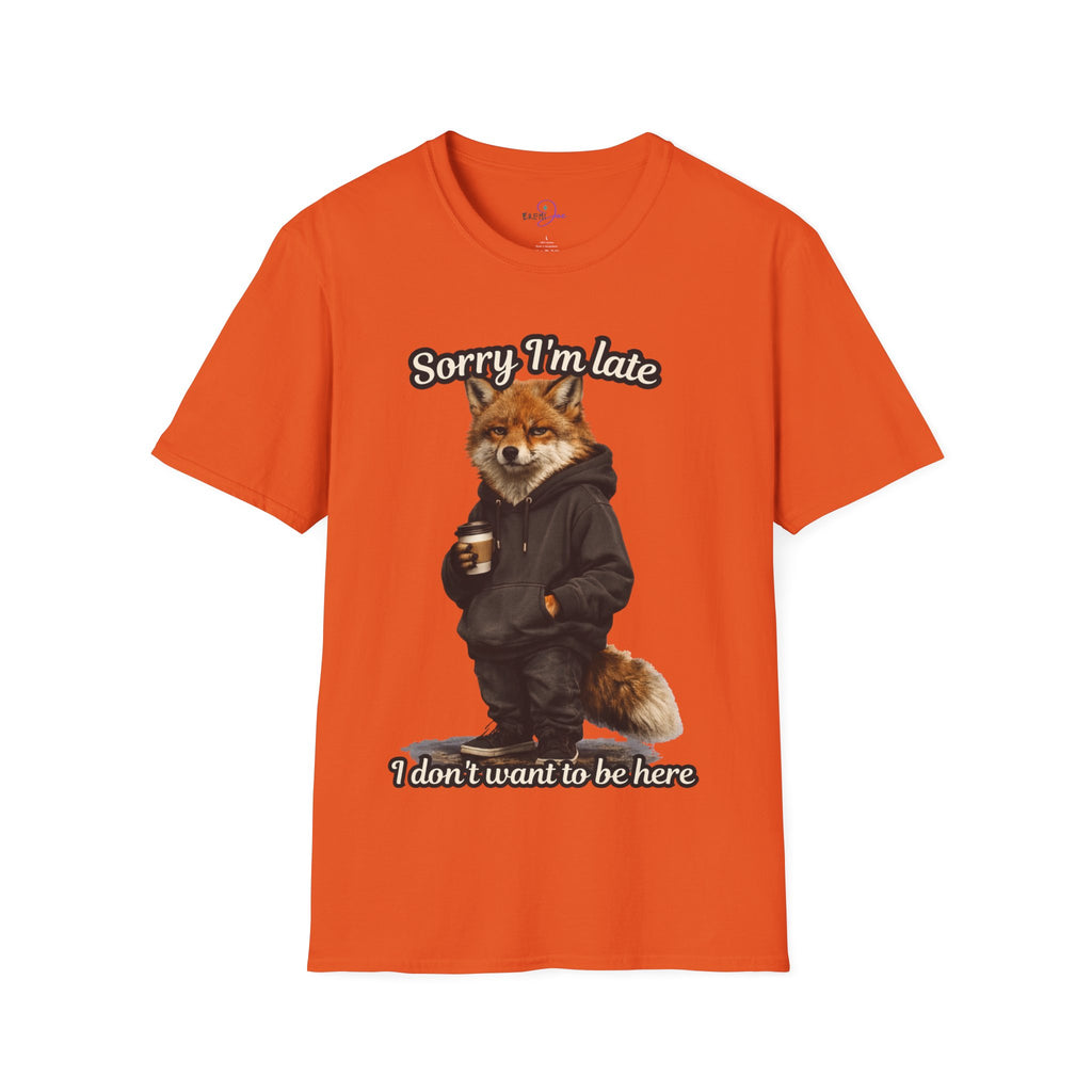 Sorry I'm Late I don't want to be here Realistic Fox Hoodie Graphic T-Shirt | Fox with Coffee Shirt
