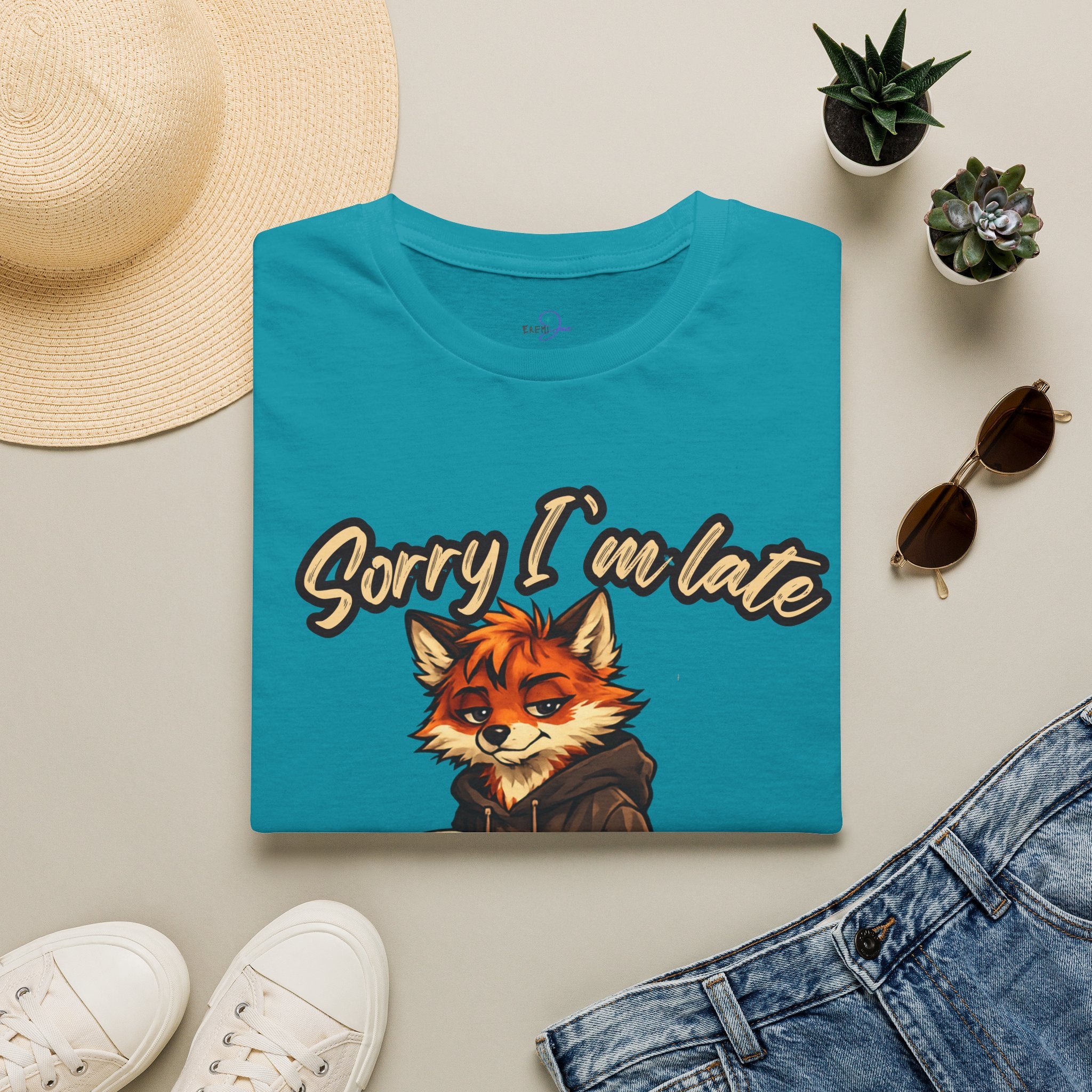 Sorry I'm Late I don't want to be here Cartoon Fox Graphic T-Shirt | Fox Illustration