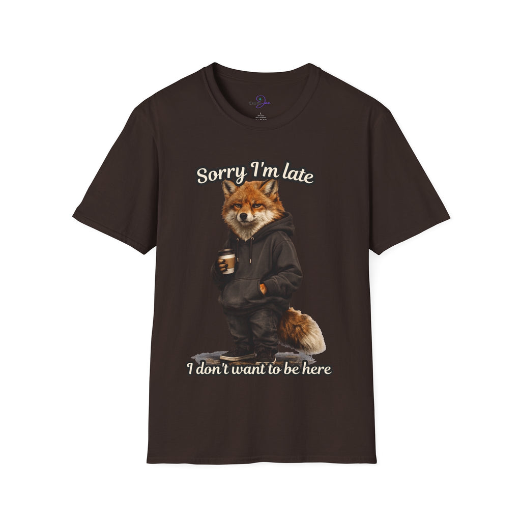 Sorry I'm Late I don't want to be here Realistic Fox Hoodie Graphic T-Shirt | Fox with Coffee Shirt