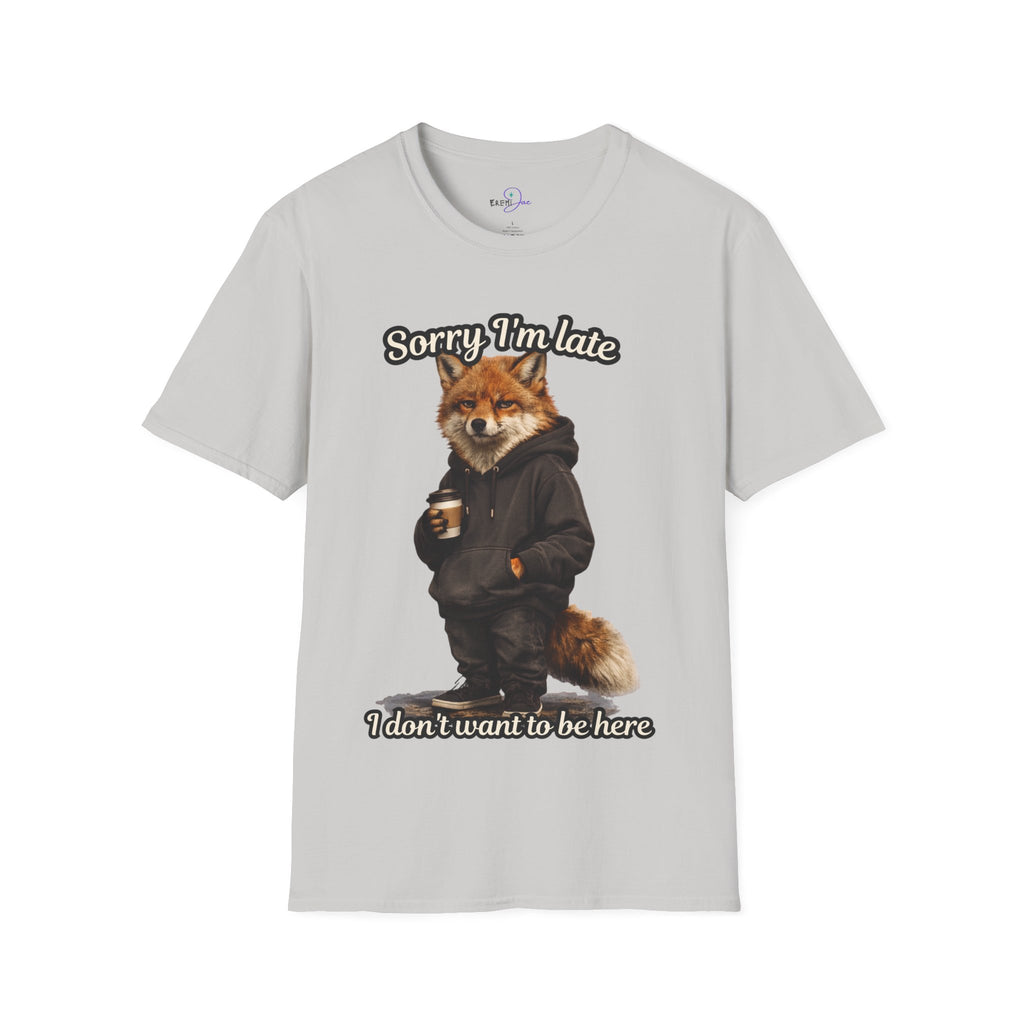 Sorry I'm Late I don't want to be here Realistic Fox Hoodie Graphic T-Shirt | Fox with Coffee Shirt