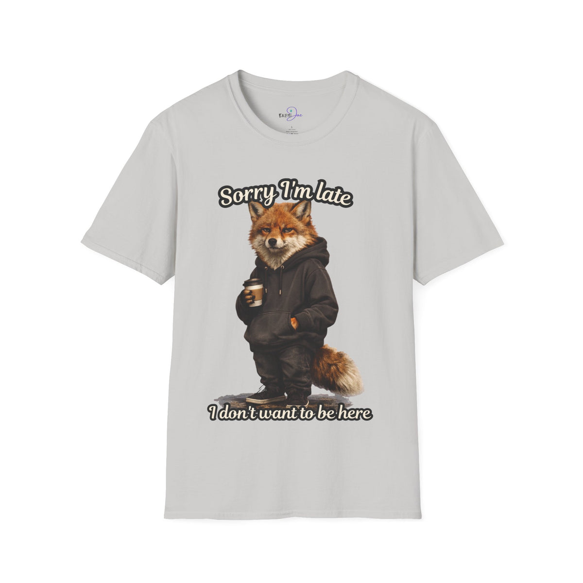Sorry I'm Late I don't want to be here Realistic Fox Hoodie Graphic T-Shirt | Fox with Coffee Shirt