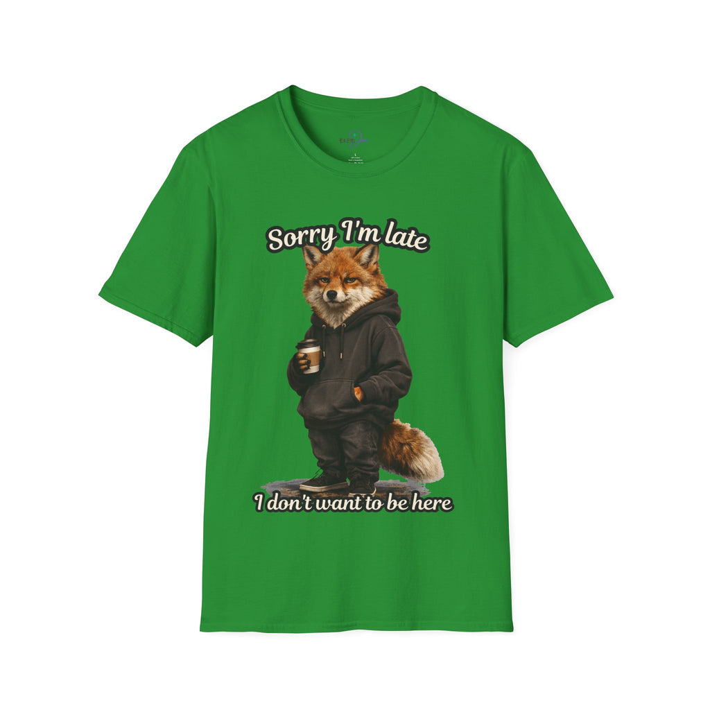 Sorry I'm Late I don't want to be here Realistic Fox Hoodie Graphic T-Shirt | Fox with Coffee Shirt