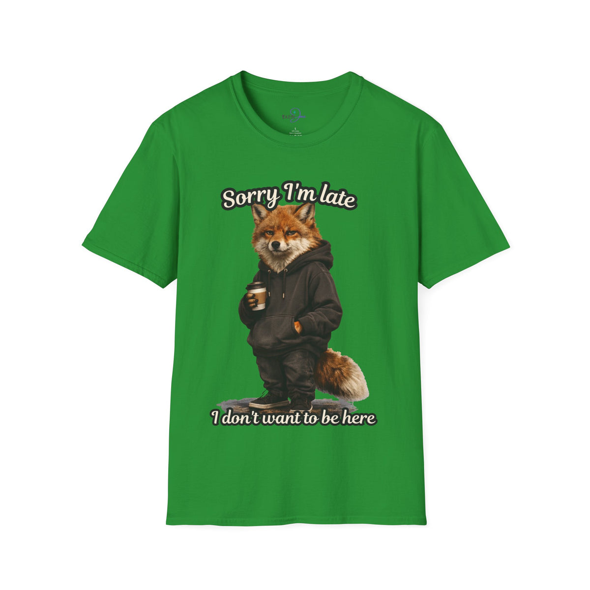 Sorry I'm Late I don't want to be here Realistic Fox Hoodie Graphic T-Shirt | Fox with Coffee Shirt