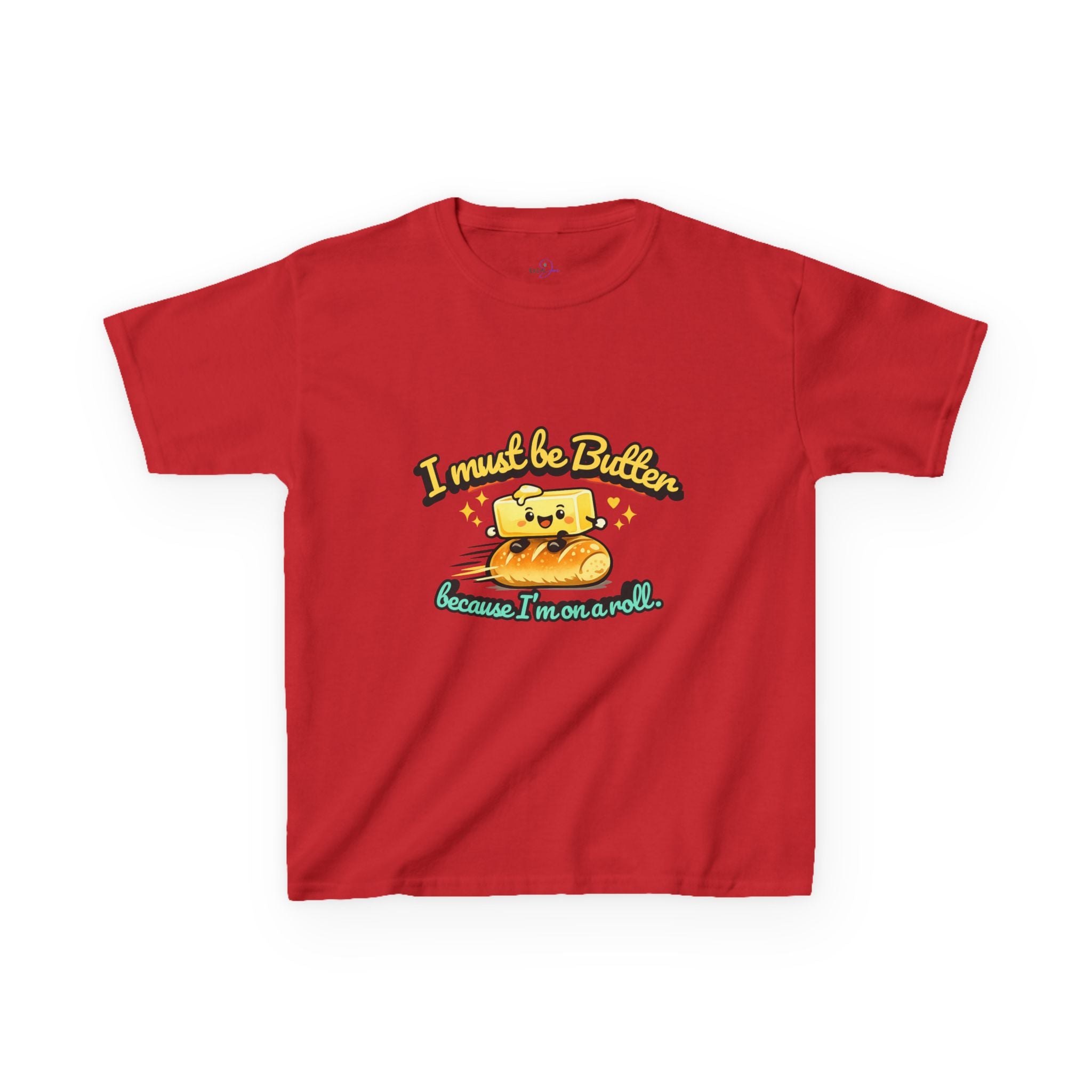 I Must Be Butter because I'm on a roll Kids Tee | Cute Butter Toast Cartoon, Playful Food Shirt