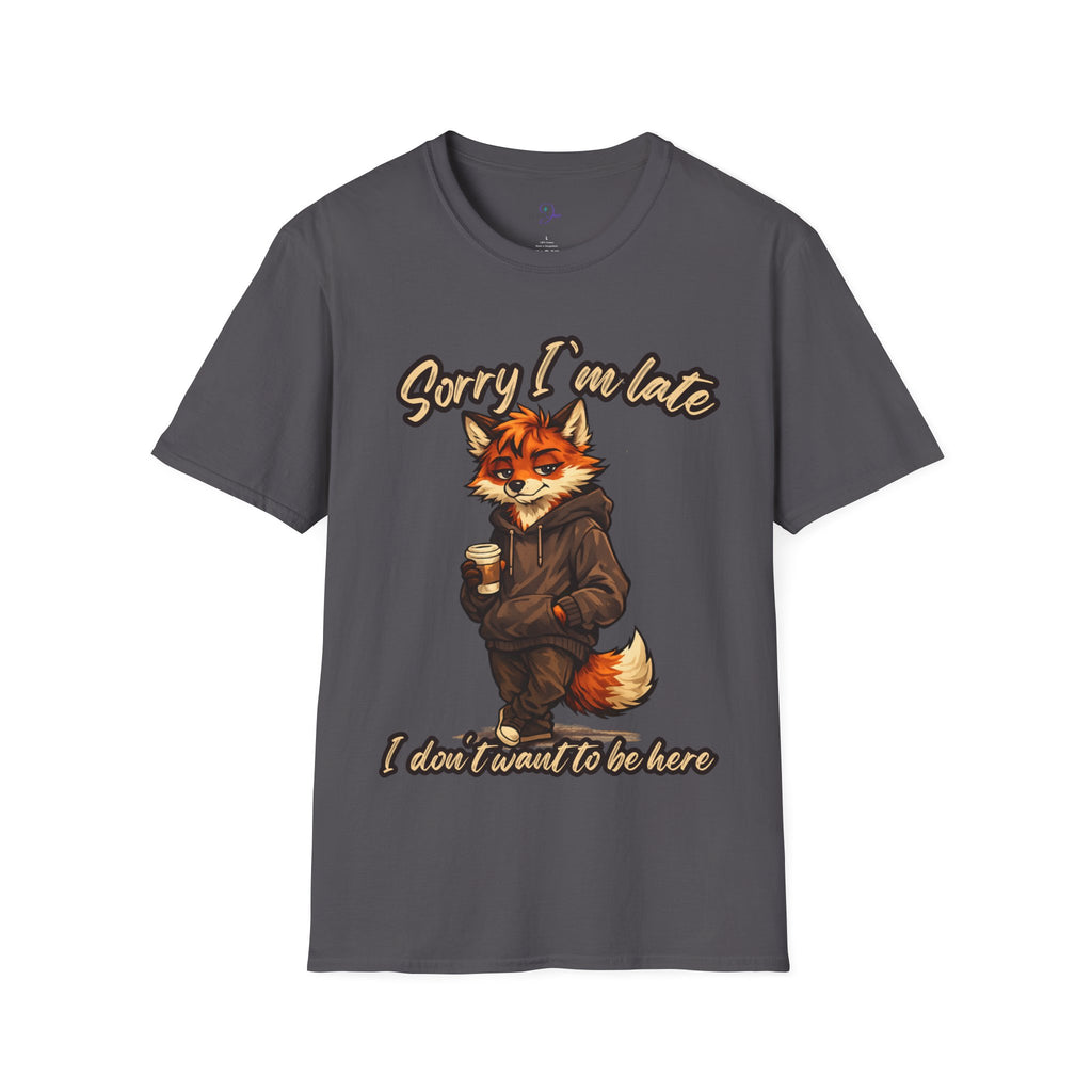 Sorry I'm Late I don't want to be here Cartoon Fox Graphic T-Shirt | Fox Illustration