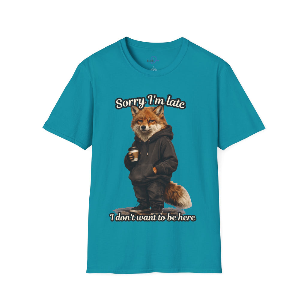 Sorry I'm Late I don't want to be here Realistic Fox Hoodie Graphic T-Shirt | Fox with Coffee Shirt