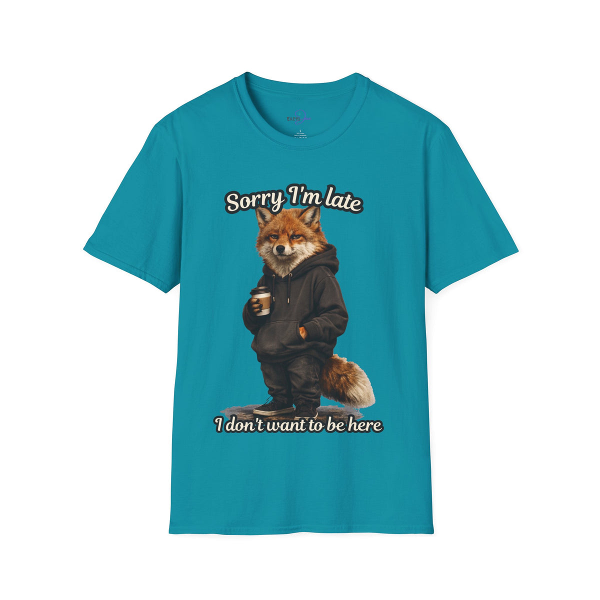Sorry I'm Late I don't want to be here Realistic Fox Hoodie Graphic T-Shirt | Fox with Coffee Shirt