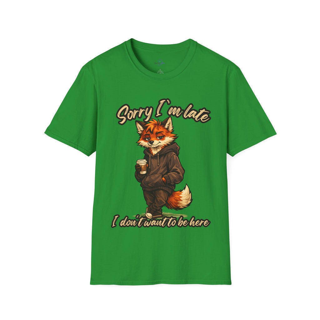Sorry I'm Late I don't want to be here Cartoon Fox Graphic T-Shirt | Fox Illustration