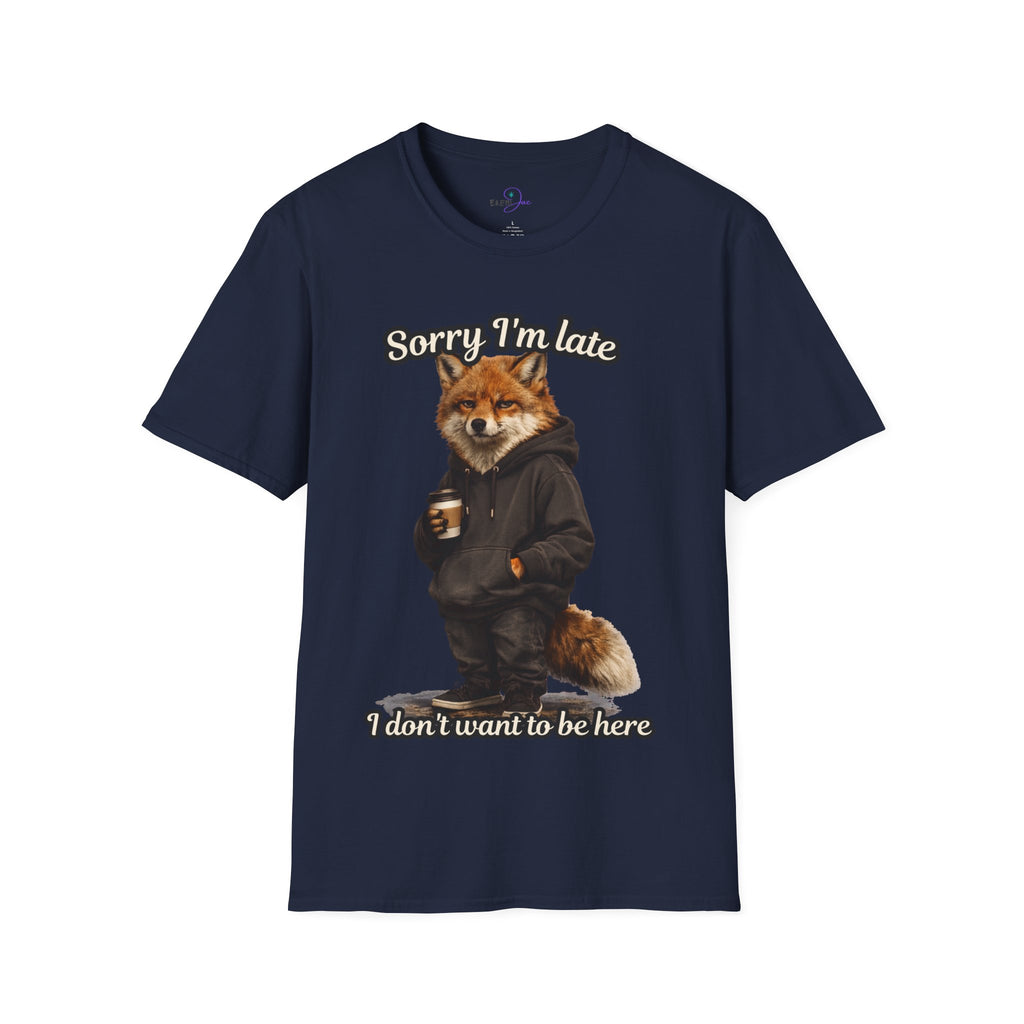 Sorry I'm Late I don't want to be here Realistic Fox Hoodie Graphic T-Shirt | Fox with Coffee Shirt