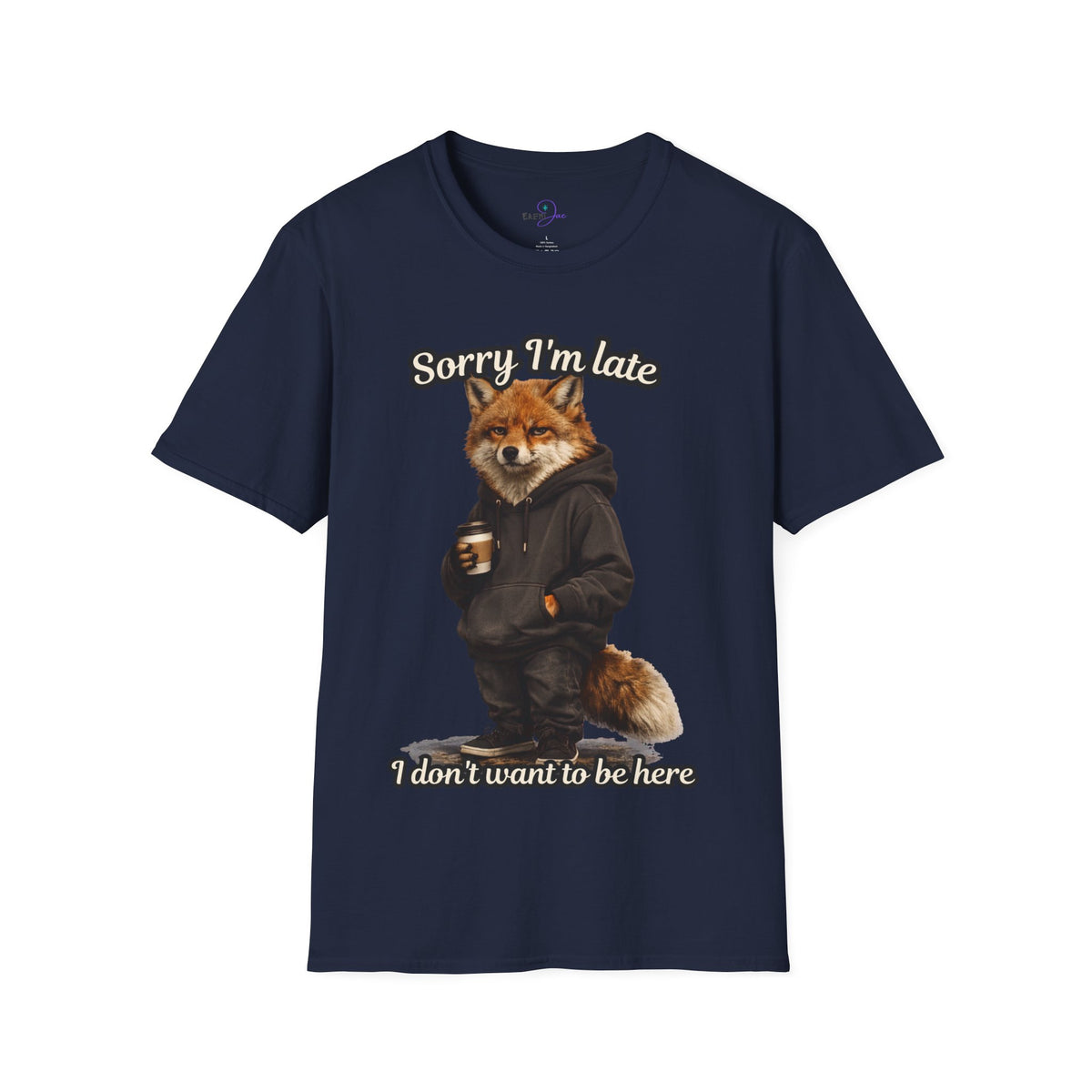 Sorry I'm Late I don't want to be here Realistic Fox Hoodie Graphic T-Shirt | Fox with Coffee Shirt