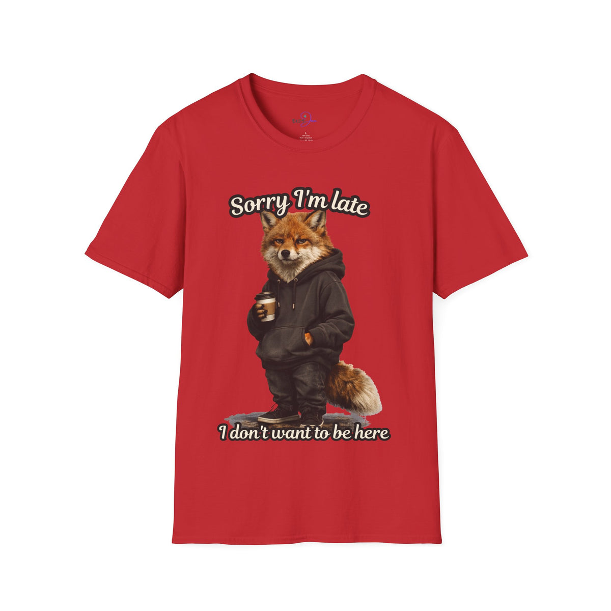 Sorry I'm Late I don't want to be here Realistic Fox Hoodie Graphic T-Shirt | Fox with Coffee Shirt