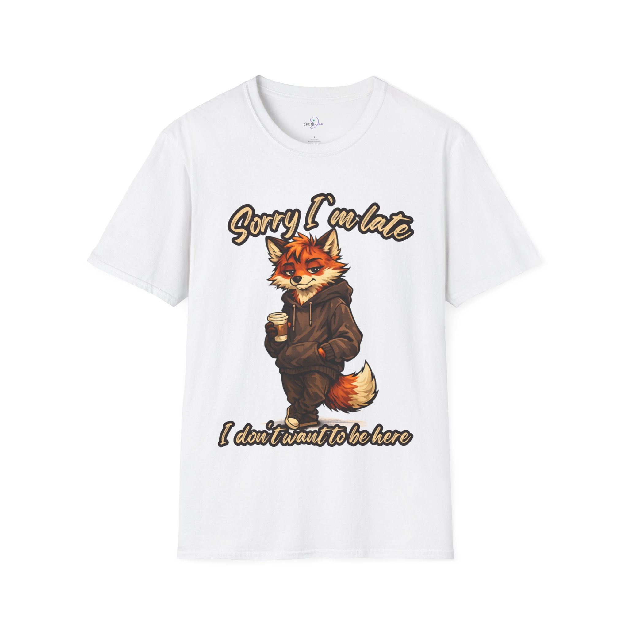 Sorry I'm Late I don't want to be here Cartoon Fox Graphic T-Shirt | Fox Illustration