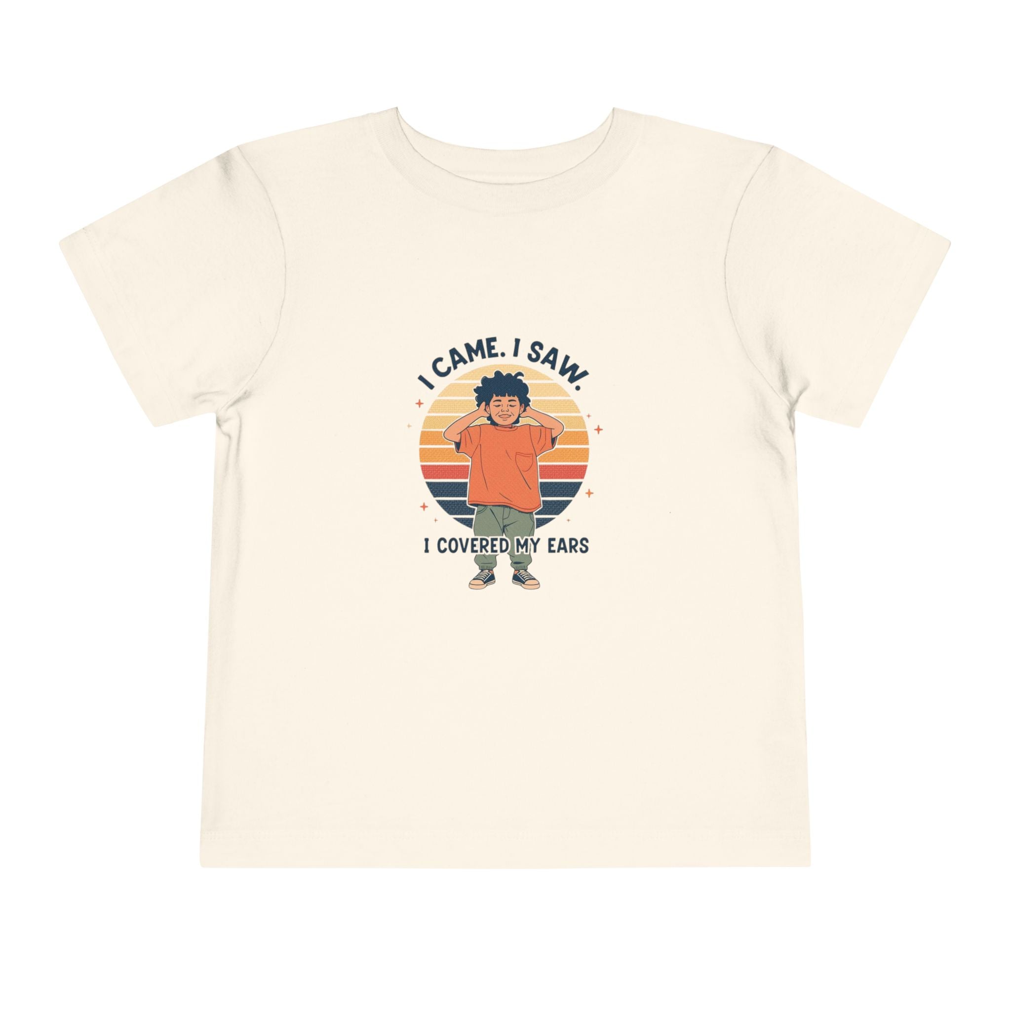 I Came I Saw I Covered My Ears Toddler Tee | Retro Sunset Boy Illustration