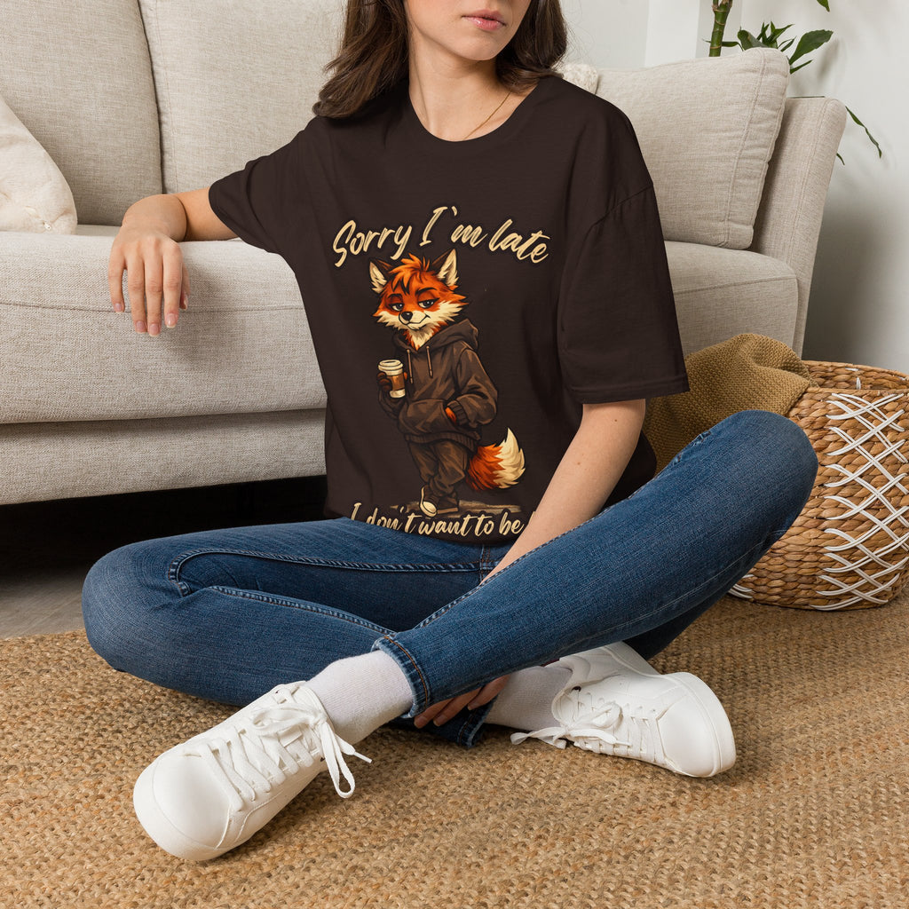 Sorry I'm Late I don't want to be here Cartoon Fox Graphic T-Shirt | Fox Illustration