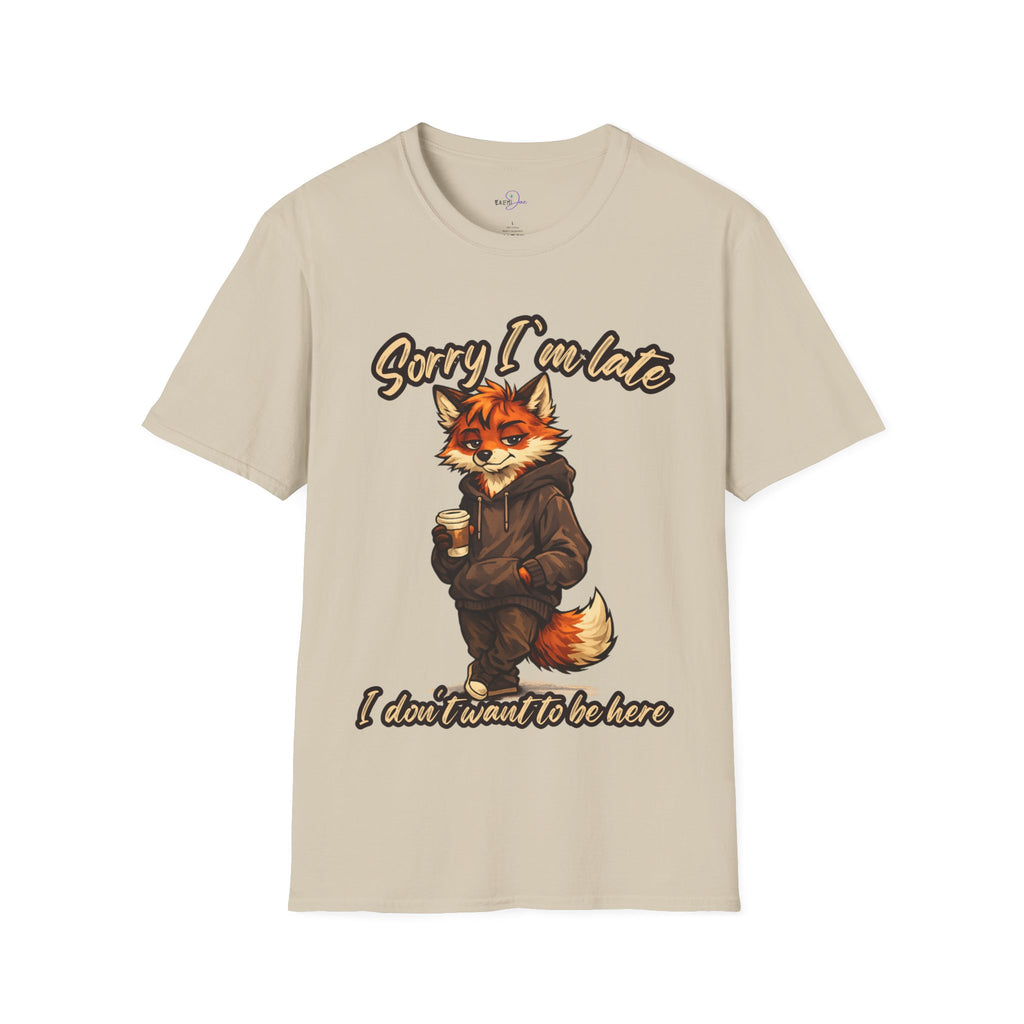Sorry I'm Late I don't want to be here Cartoon Fox Graphic T-Shirt | Fox Illustration