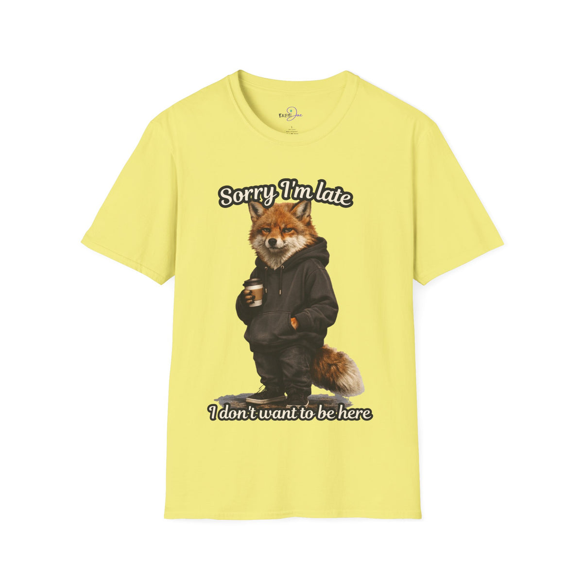 Sorry I'm Late I don't want to be here Realistic Fox Hoodie Graphic T-Shirt | Fox with Coffee Shirt
