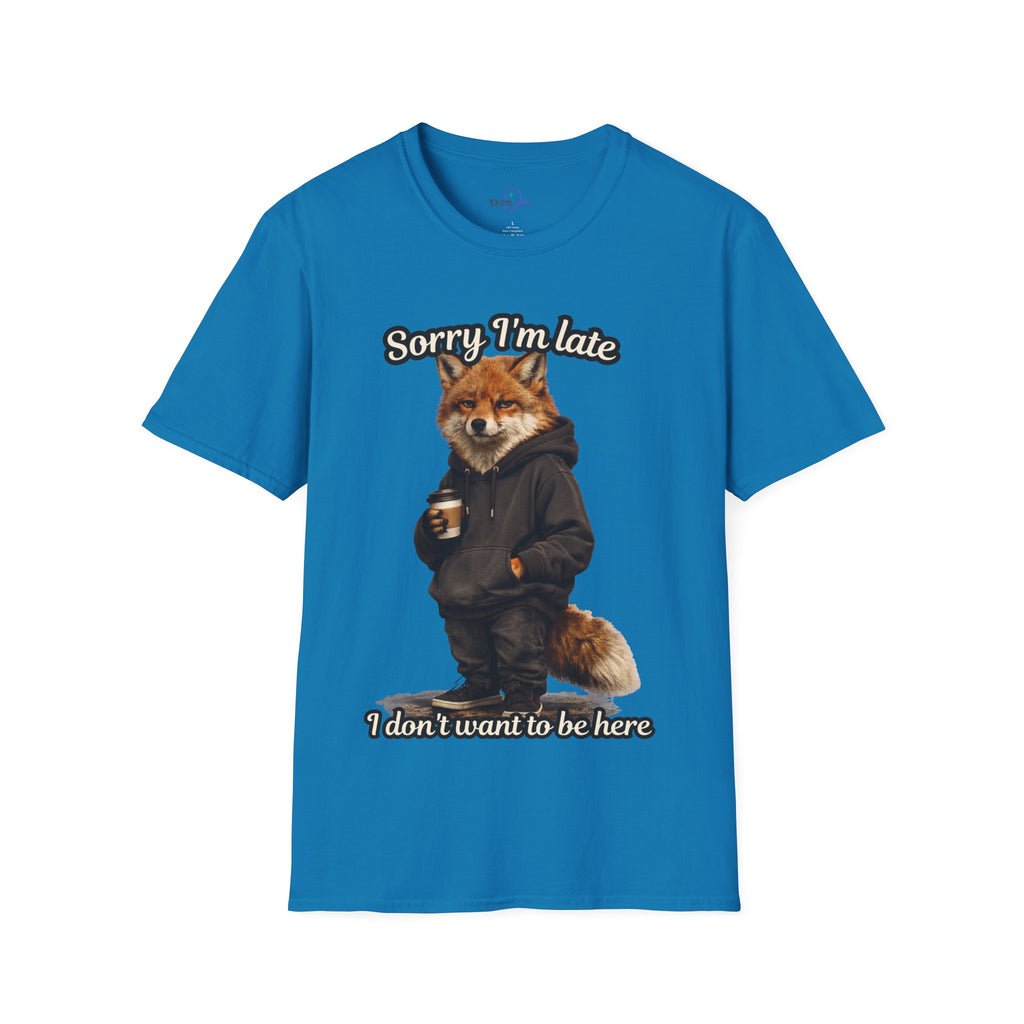 Sorry I'm Late I don't want to be here Realistic Fox Hoodie Graphic T-Shirt | Fox with Coffee Shirt