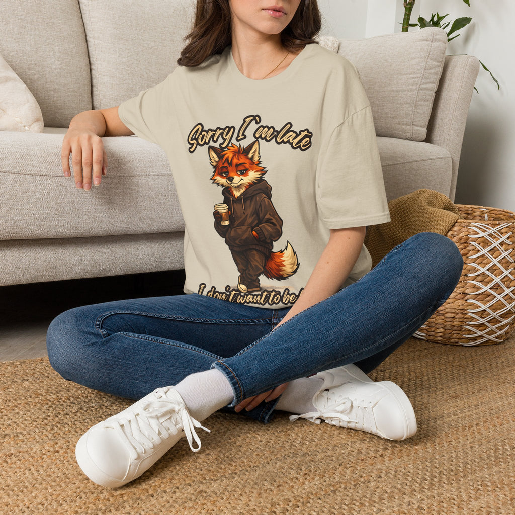 Sorry I'm Late I don't want to be here Cartoon Fox Graphic T-Shirt | Fox Illustration