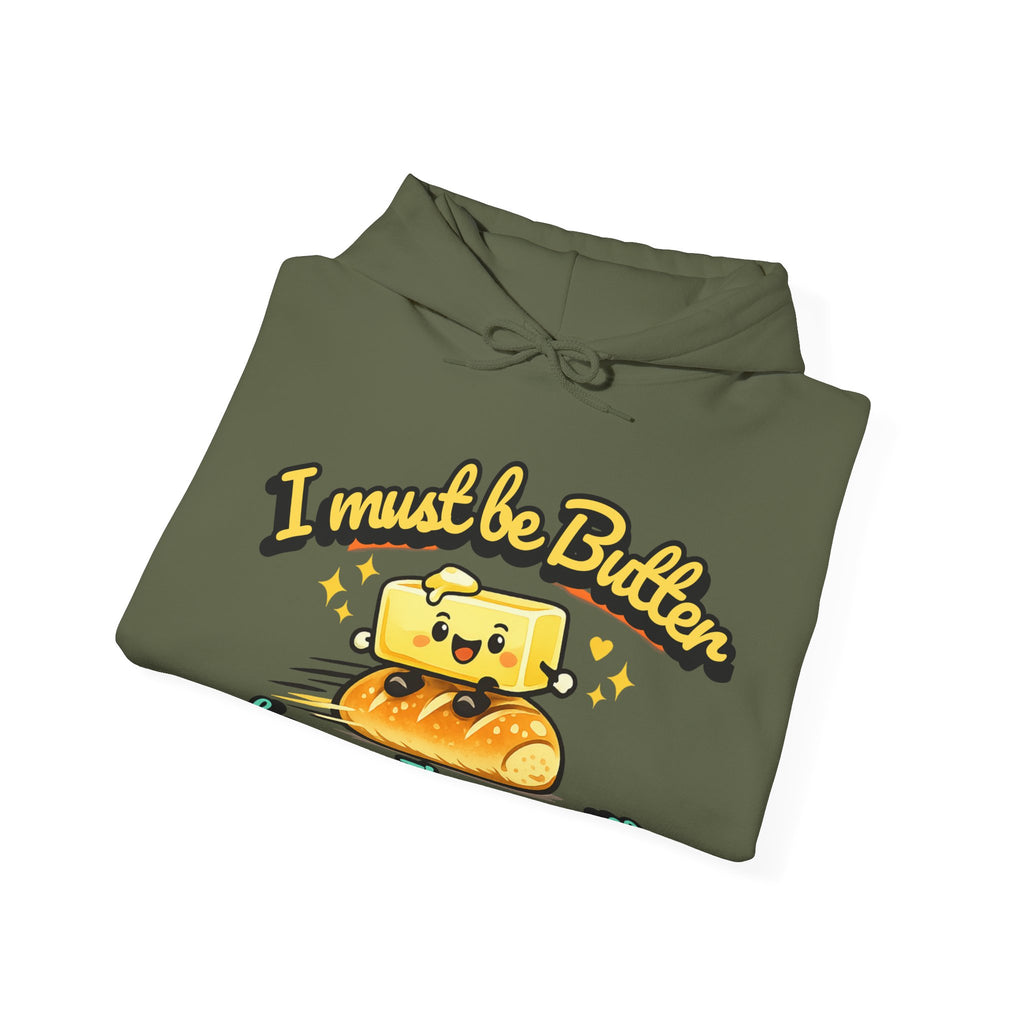 I Must Be Butter because Im on a Roll Hoodie | Cute Butter Illustration