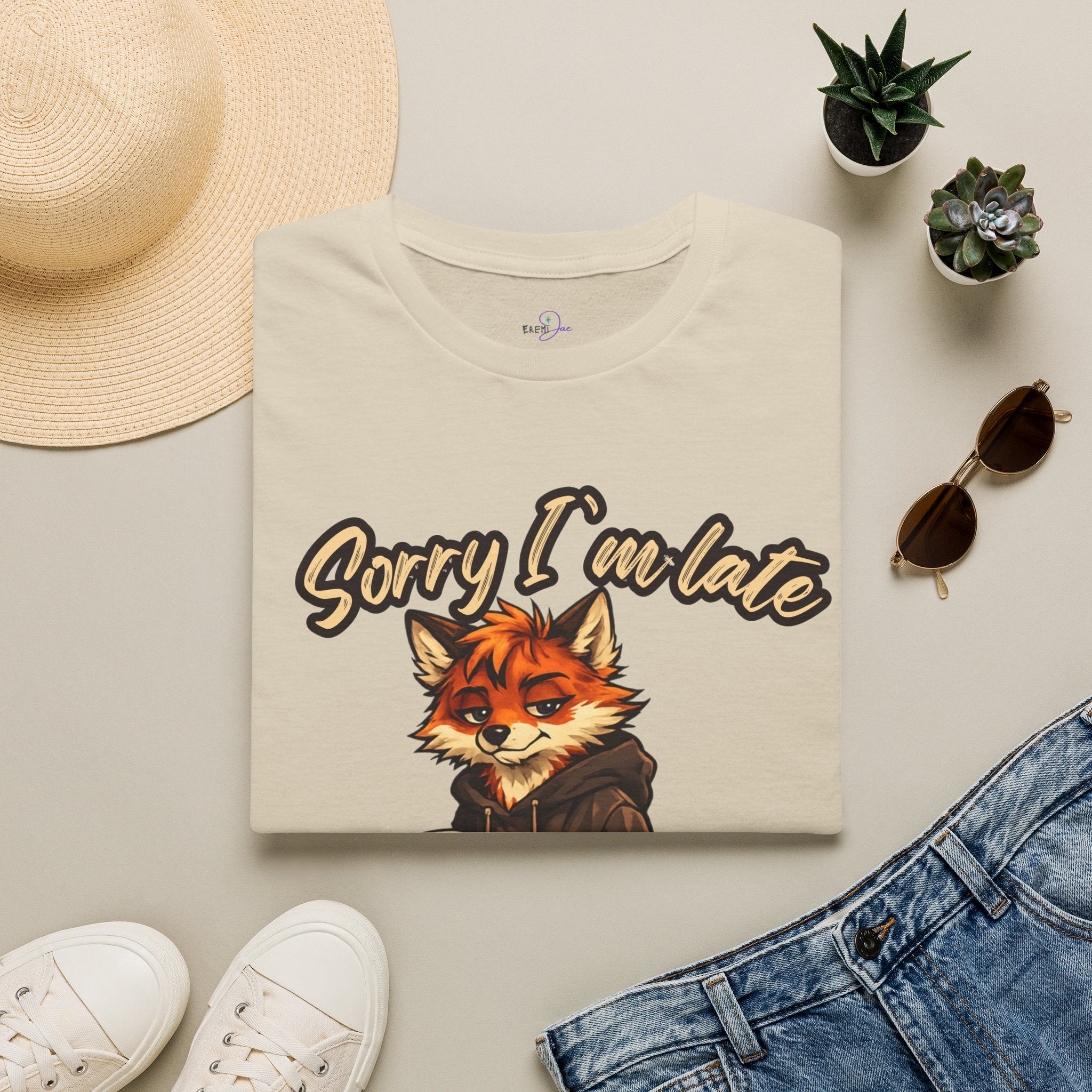 Sorry I'm Late I don't want to be here Cartoon Fox Graphic T-Shirt | Fox Illustration
