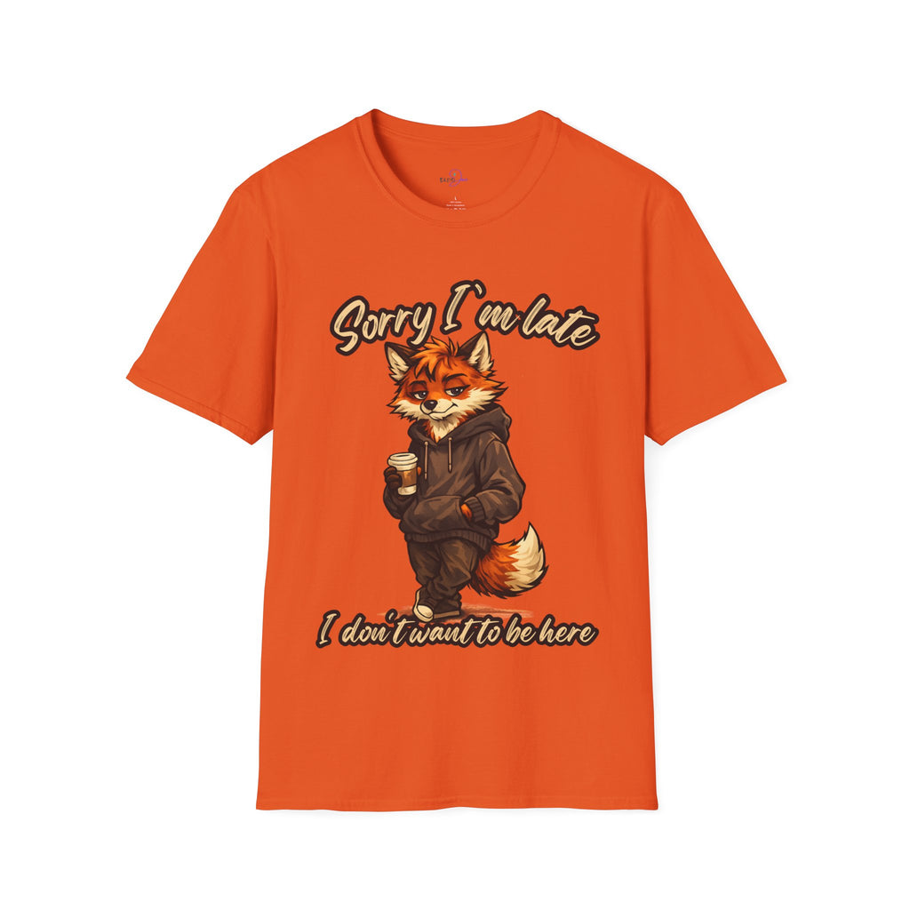 Sorry I'm Late I don't want to be here Cartoon Fox Graphic T-Shirt | Fox Illustration