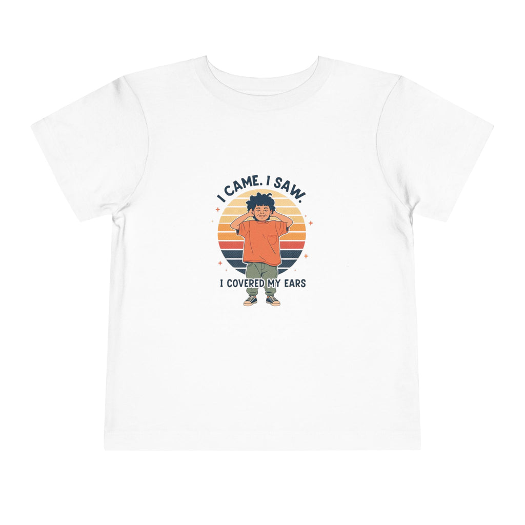 I Came I Saw I Covered My Ears Toddler Tee | Retro Sunset Boy Illustration