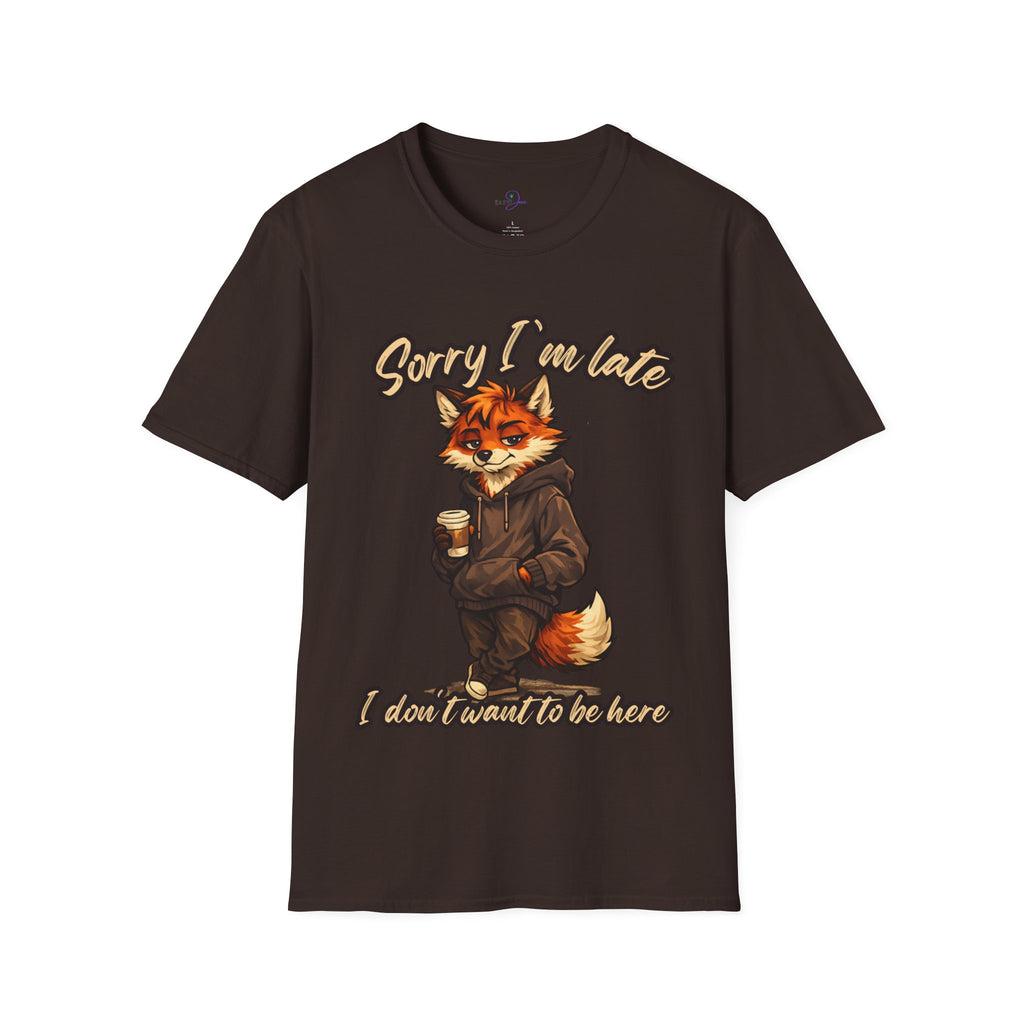 Sorry I'm Late I don't want to be here Cartoon Fox Graphic T-Shirt | Fox Illustration