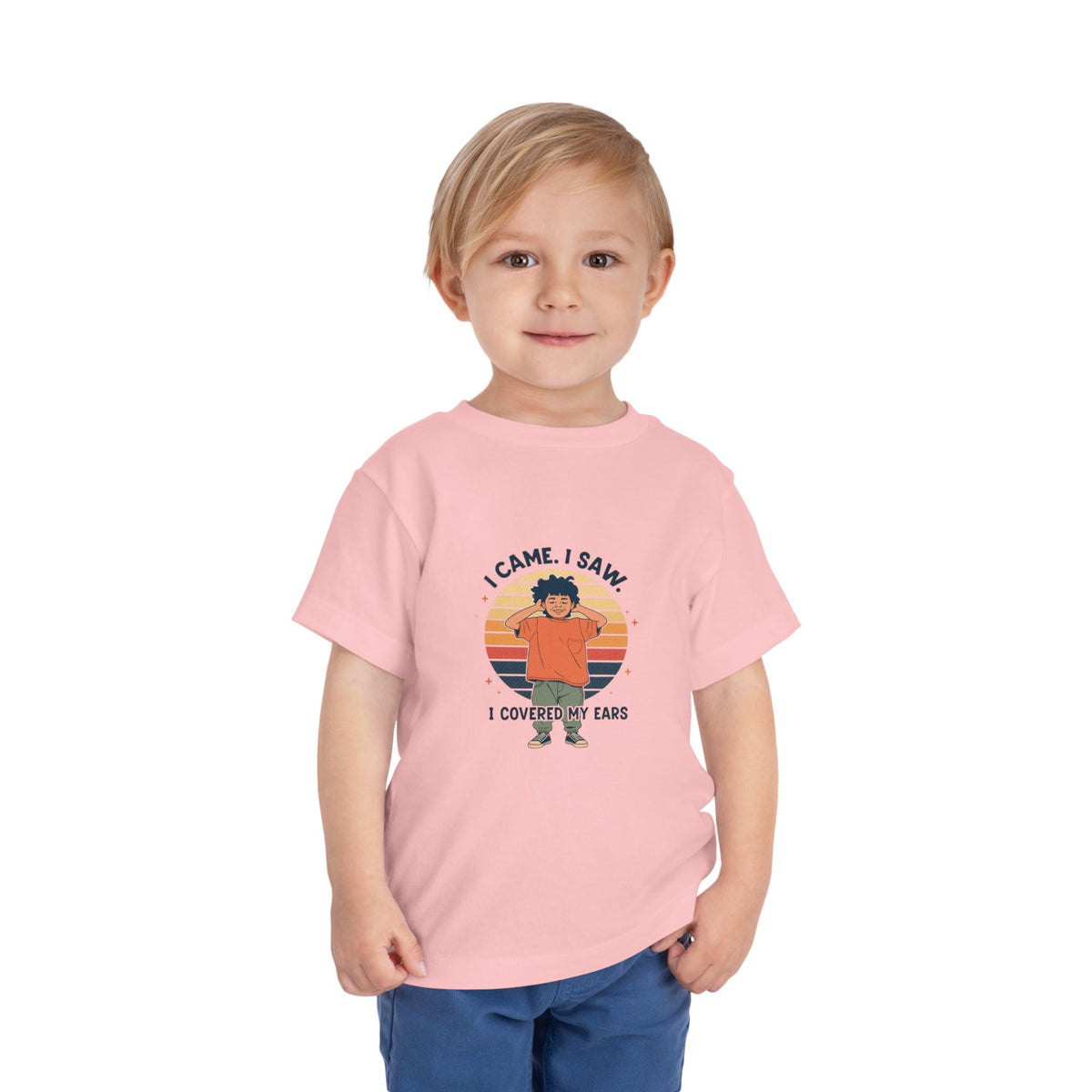 I Came I Saw I Covered My Ears Toddler Tee | Retro Sunset Boy Illustration