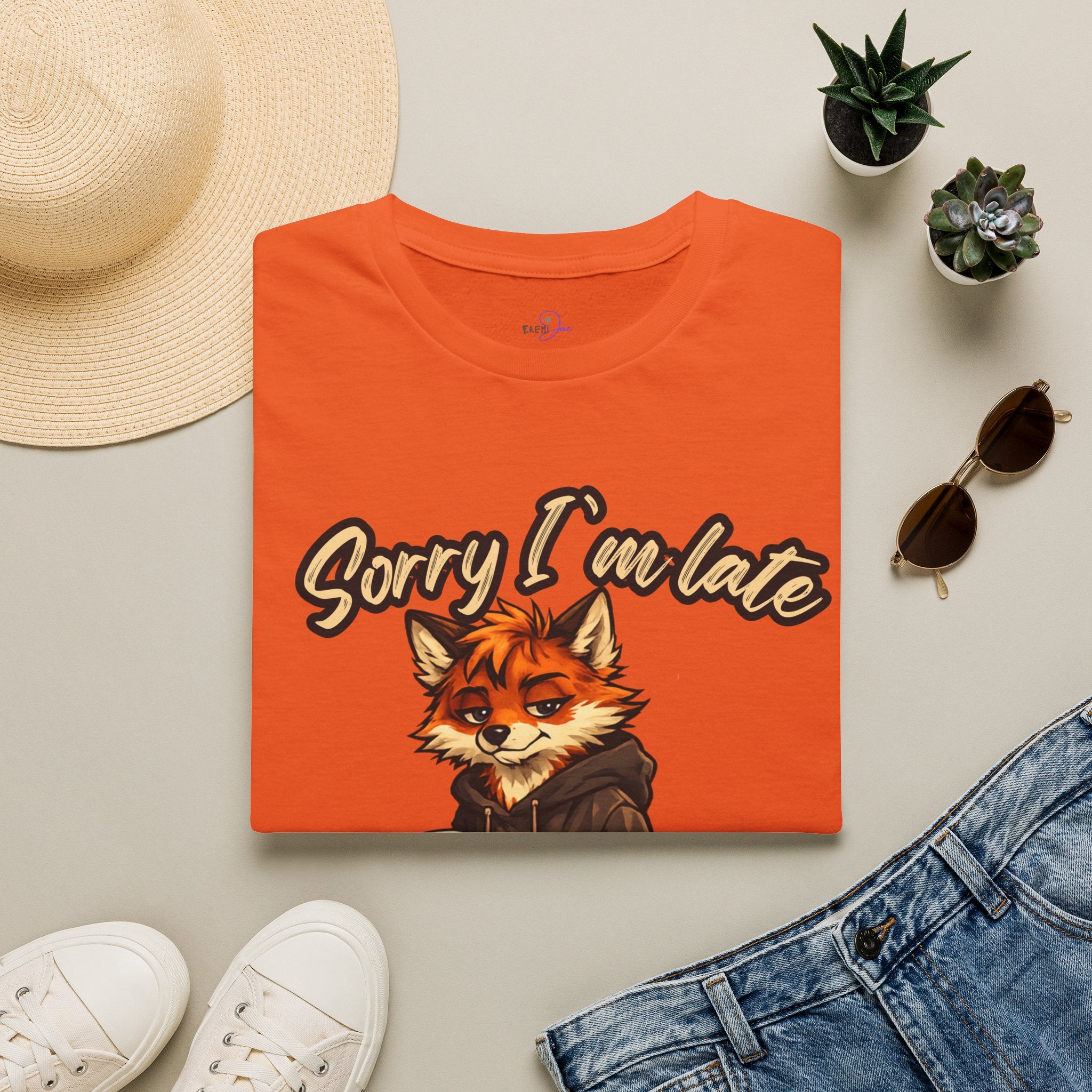 Sorry I'm Late I don't want to be here Cartoon Fox Graphic T-Shirt | Fox Illustration