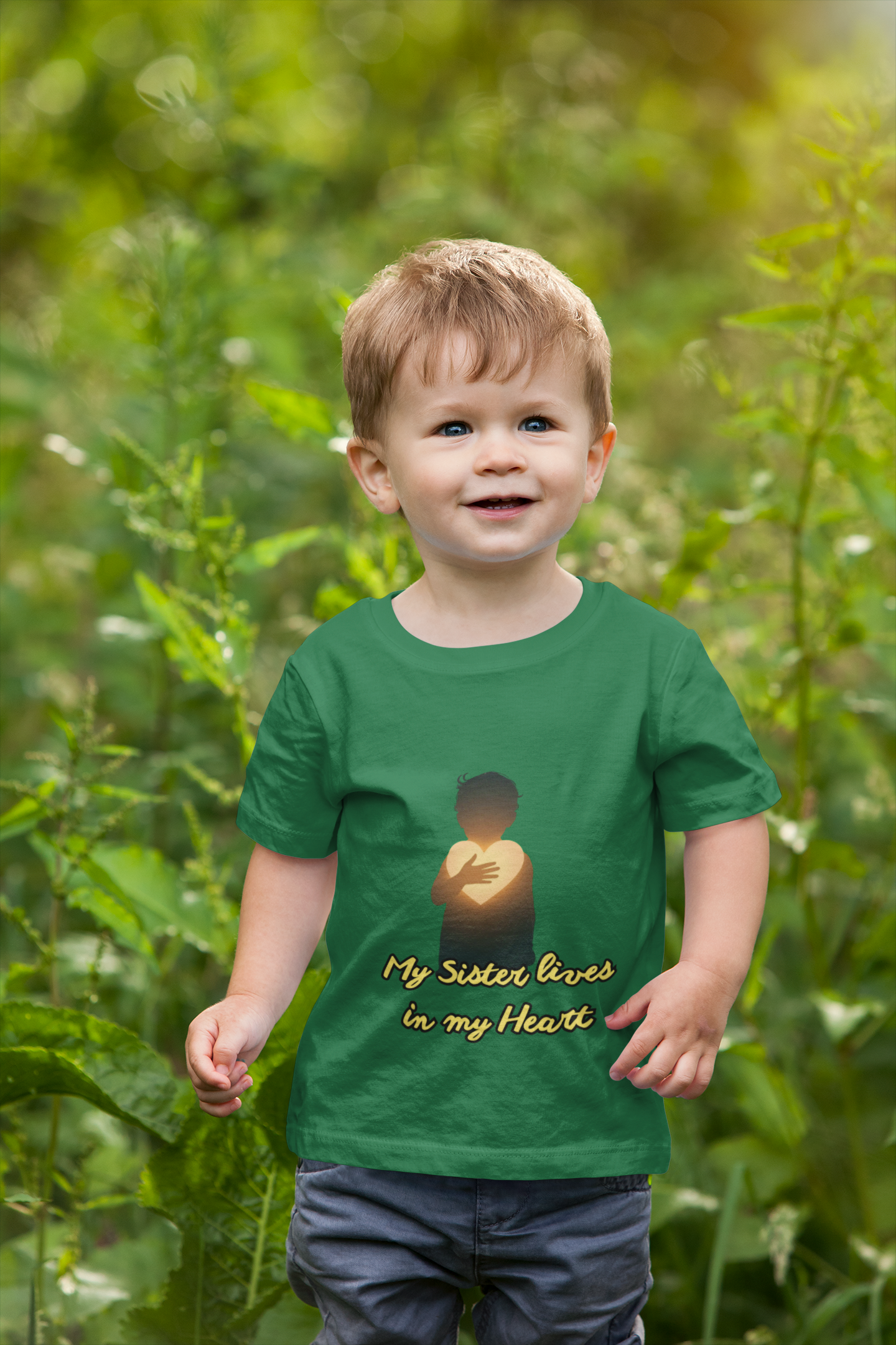 Toddler Tee — "My Sister Lives in My Heart" Golden Silhouette Memorial Shirt