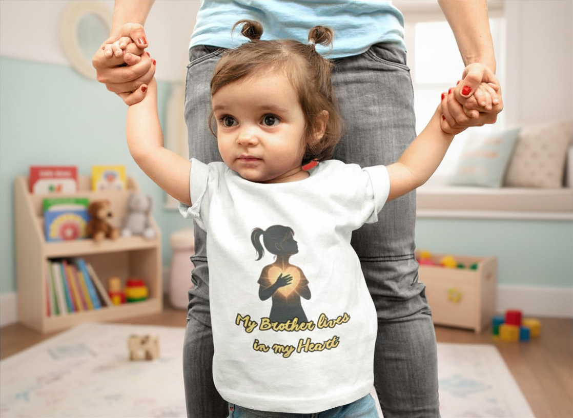 My Brother Lives in my Heart Toddler Tee |Dark Silhouette Girl Glowing Heart