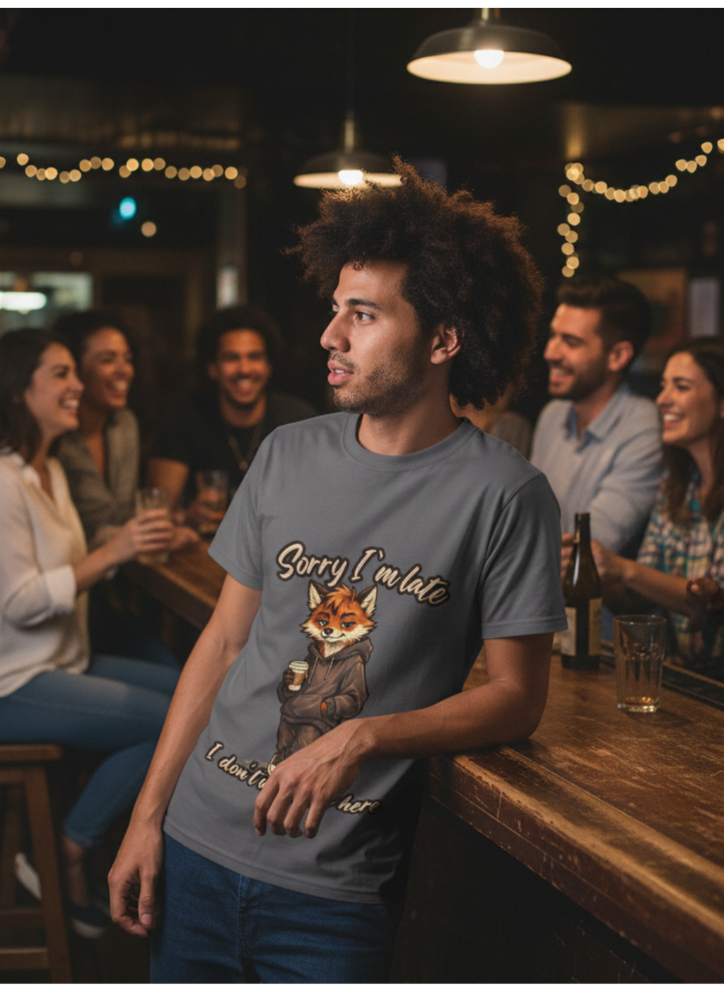 Sorry I'm Late I don't want to be here Cartoon Fox Graphic T-Shirt | Fox Illustration