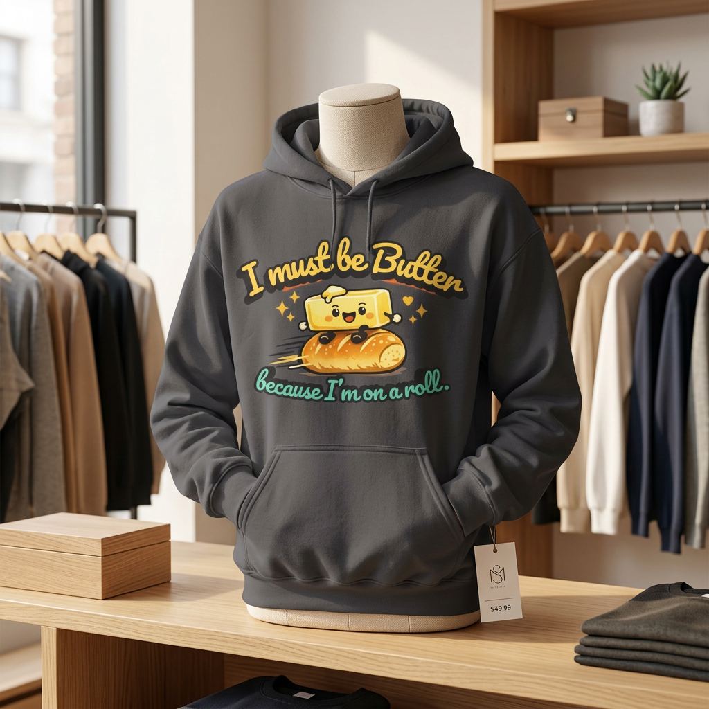 I Must Be Butter because Im on a Roll Hoodie | Cute Butter Illustration