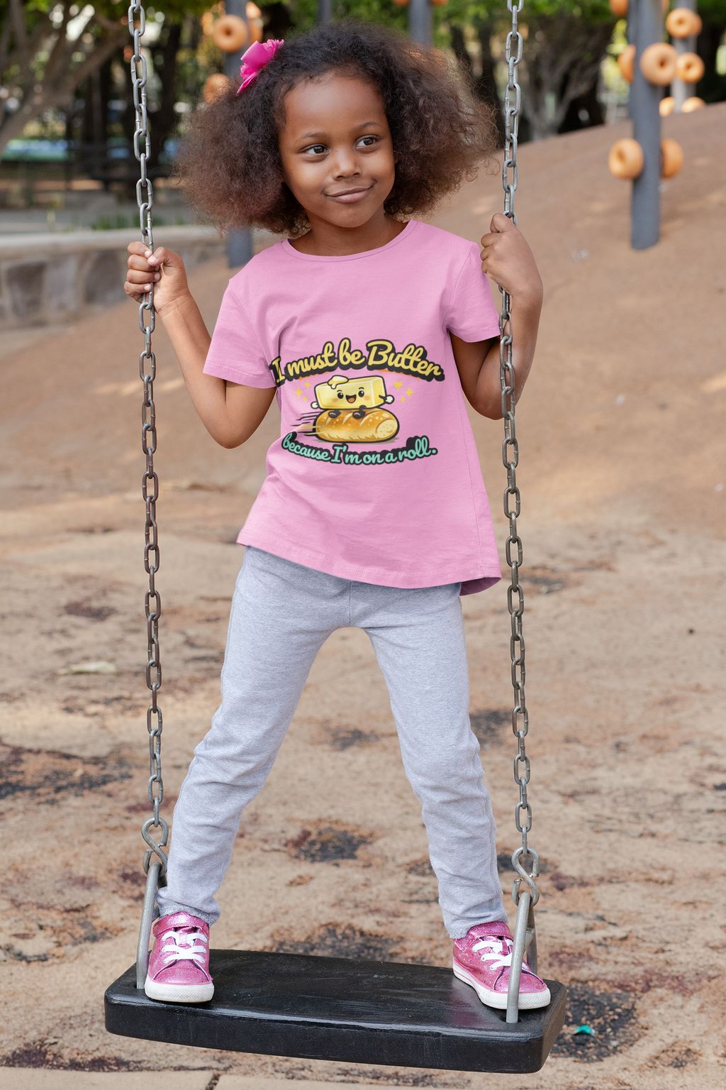 I Must Be Butter because I'm on a roll Kids Tee | Cute Butter Toast Cartoon, Playful Food Shirt