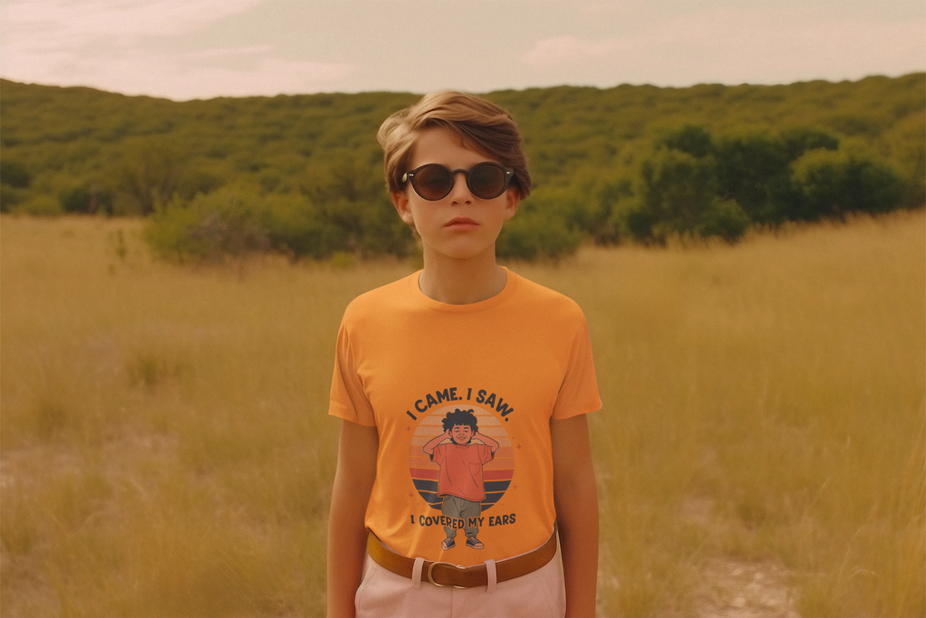 I Came I Saw I Covered My Ears T-Shirt | Kid Retro Sunset Graphic Tee