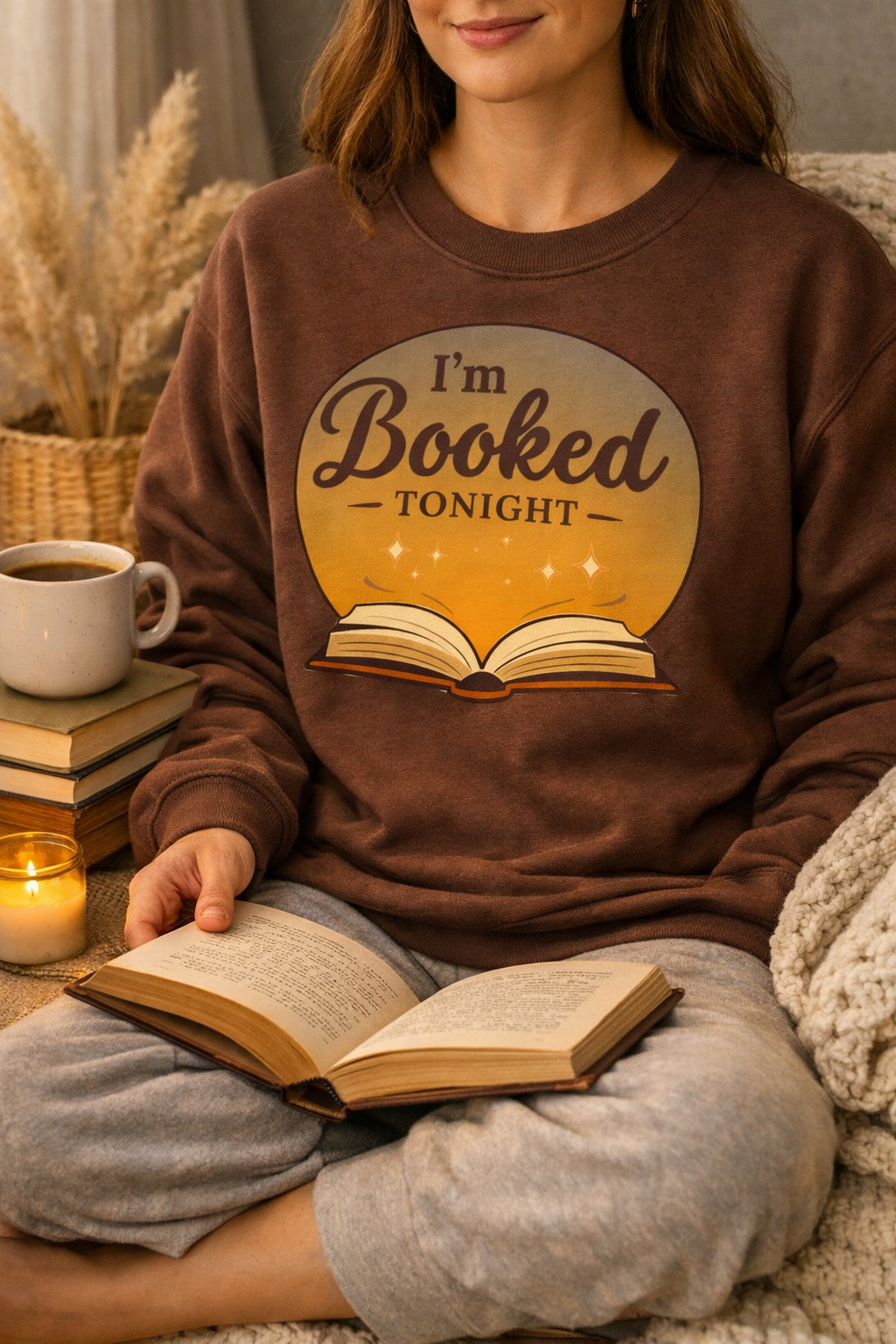Sweatshirt — I'm Booked Tonight Cozy Reading Crewneck