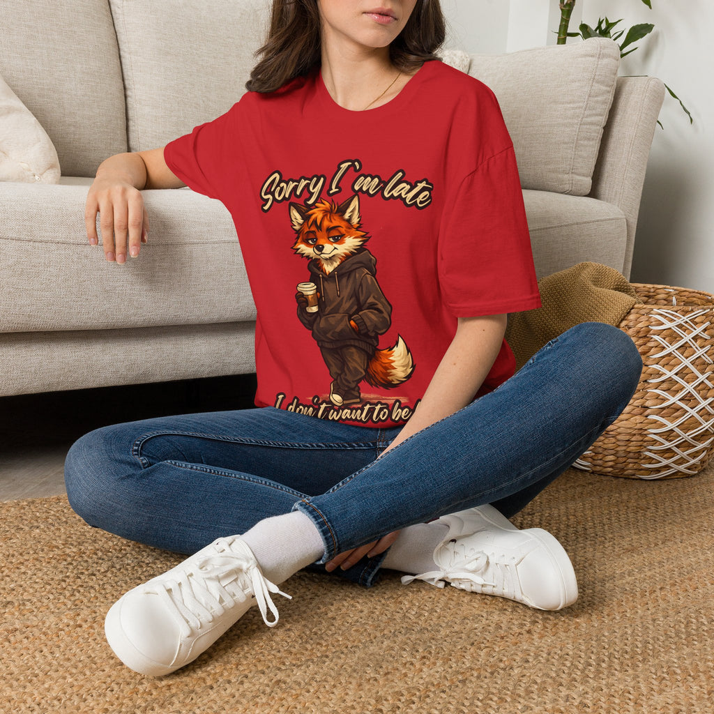 Sorry I'm Late I don't want to be here Cartoon Fox Graphic T-Shirt | Fox Illustration