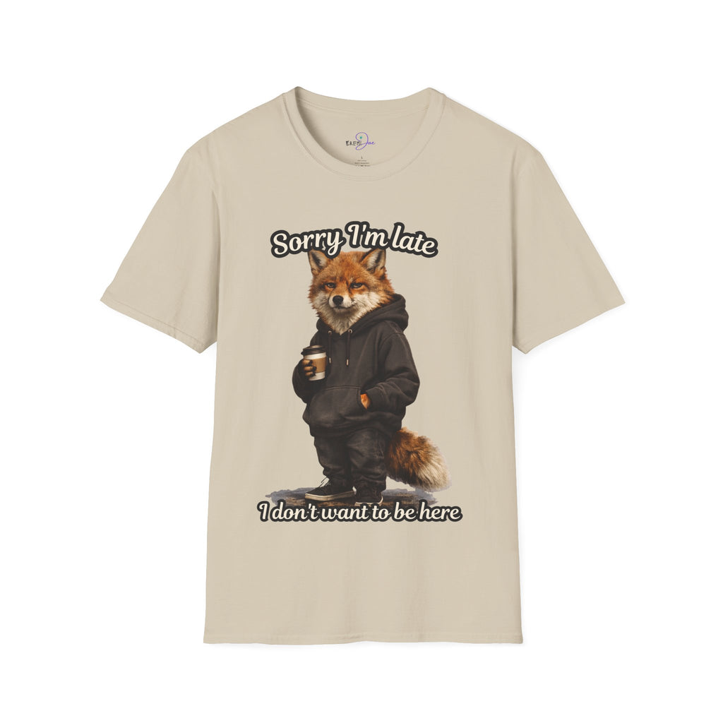 Sorry I'm Late I don't want to be here Realistic Fox Hoodie Graphic T-Shirt | Fox with Coffee Shirt