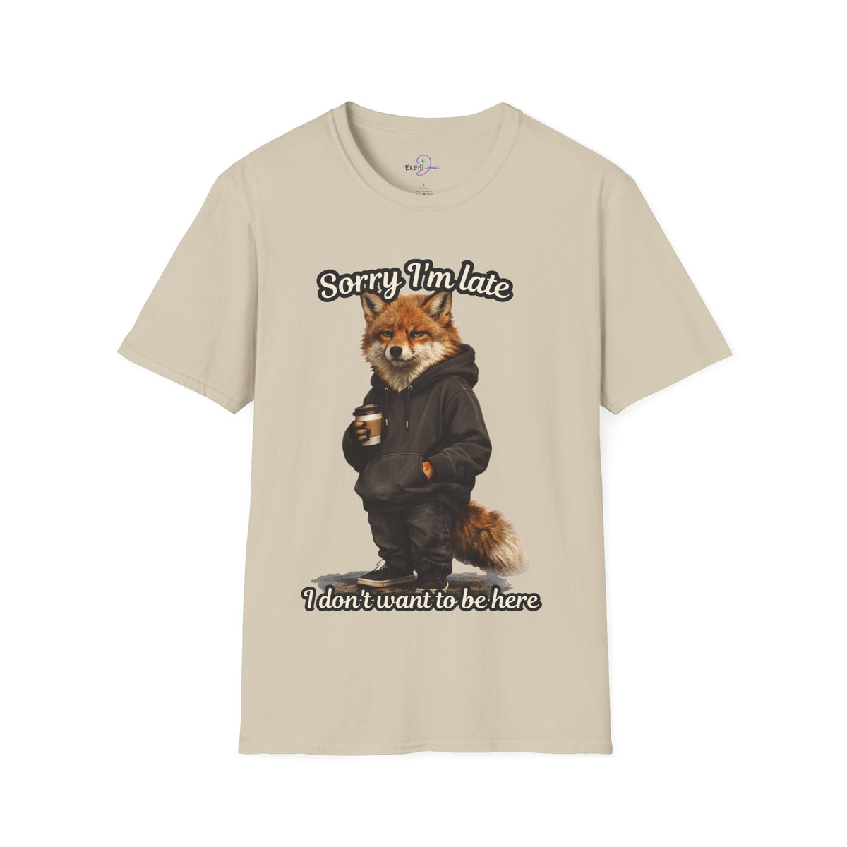 Sorry I'm Late I don't want to be here Realistic Fox Hoodie Graphic T-Shirt | Fox with Coffee Shirt
