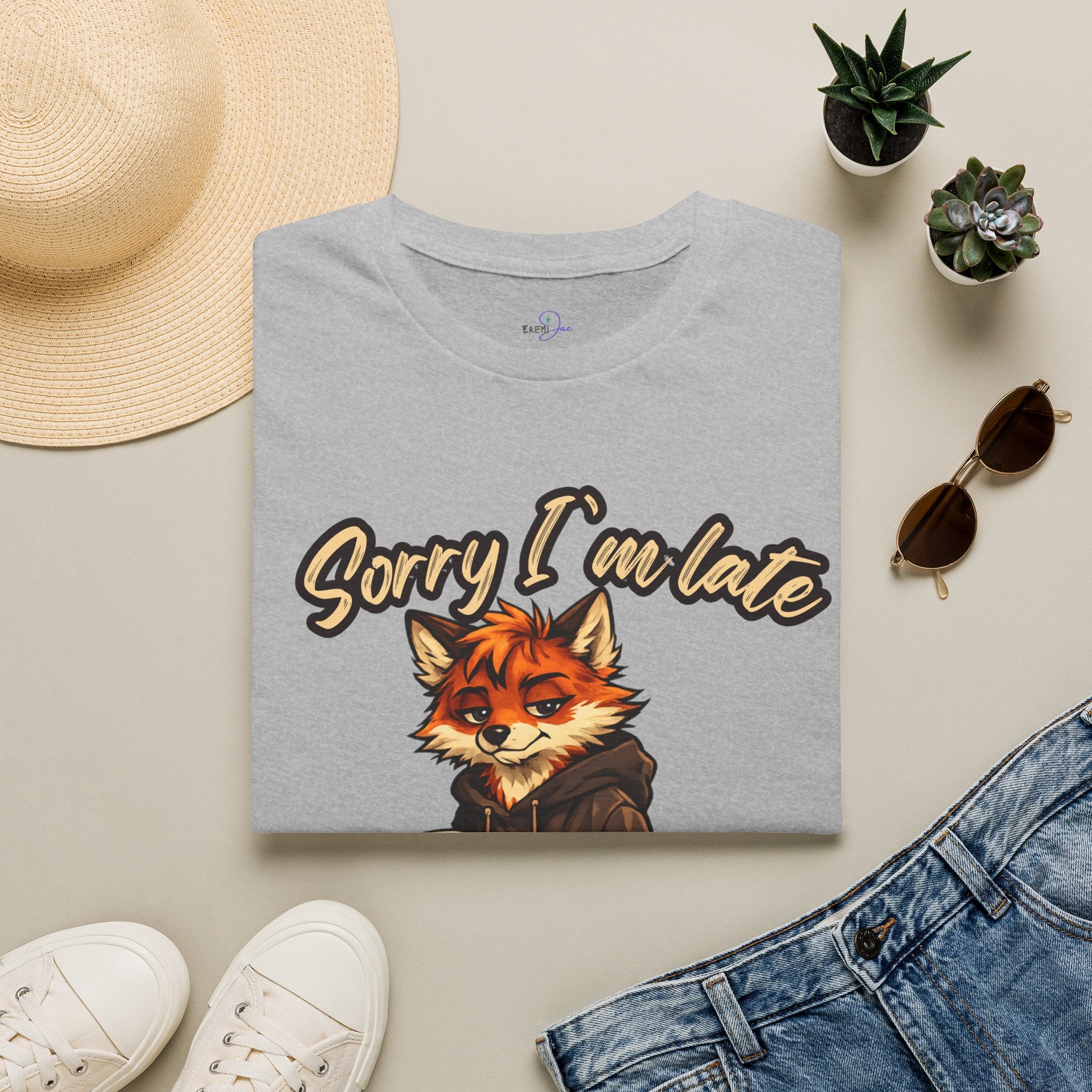 Sorry I'm Late I don't want to be here Cartoon Fox Graphic T-Shirt | Fox Illustration