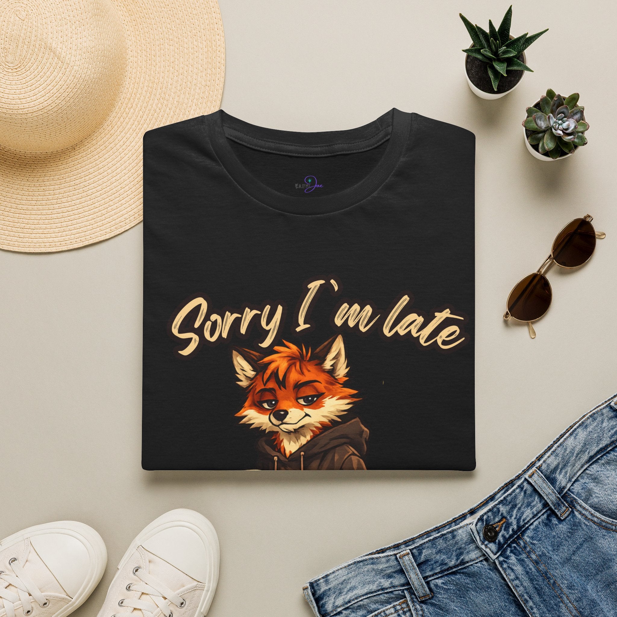 Sorry I'm Late I don't want to be here Cartoon Fox Graphic T-Shirt | Fox Illustration