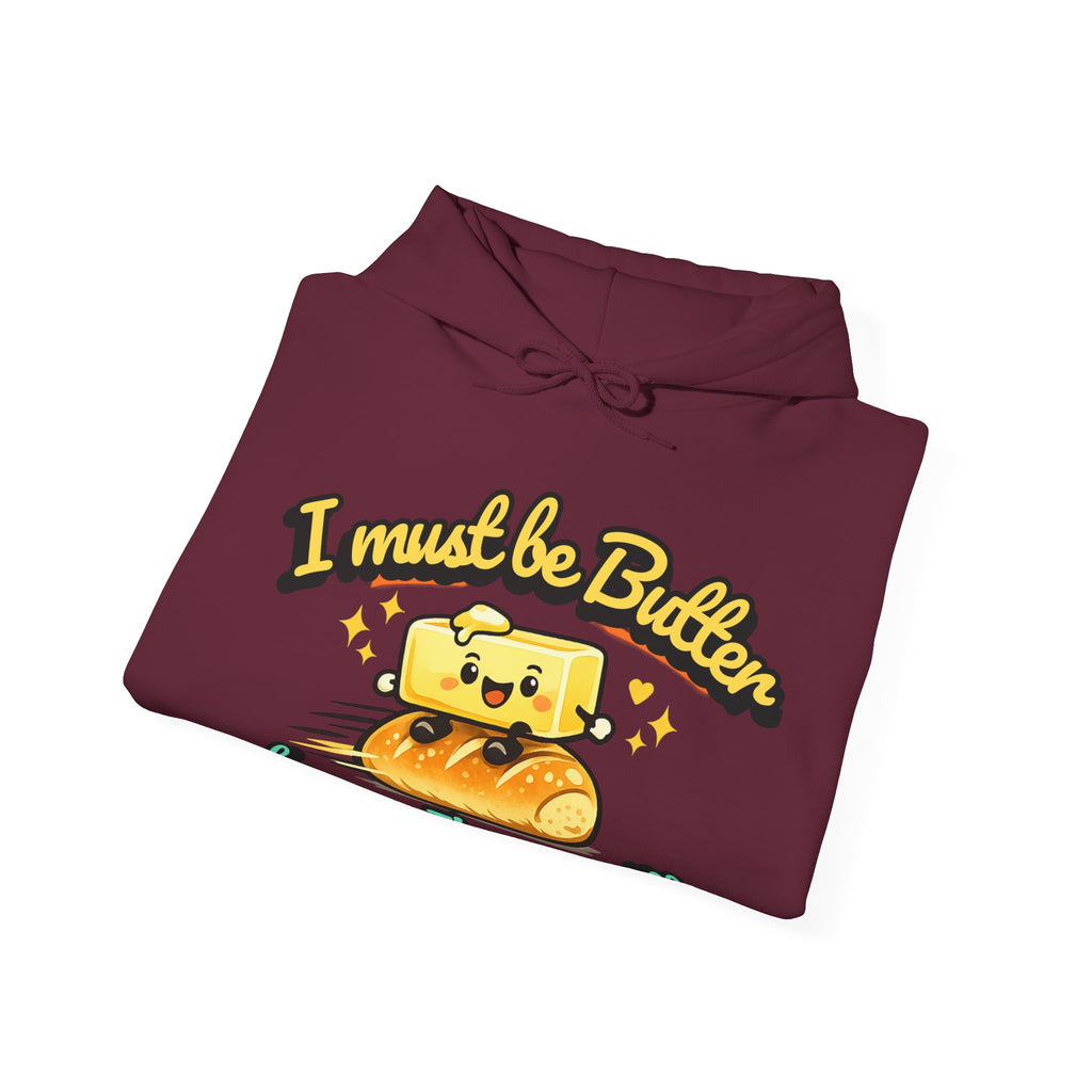 I Must Be Butter because Im on a Roll Hoodie | Cute Butter Illustration