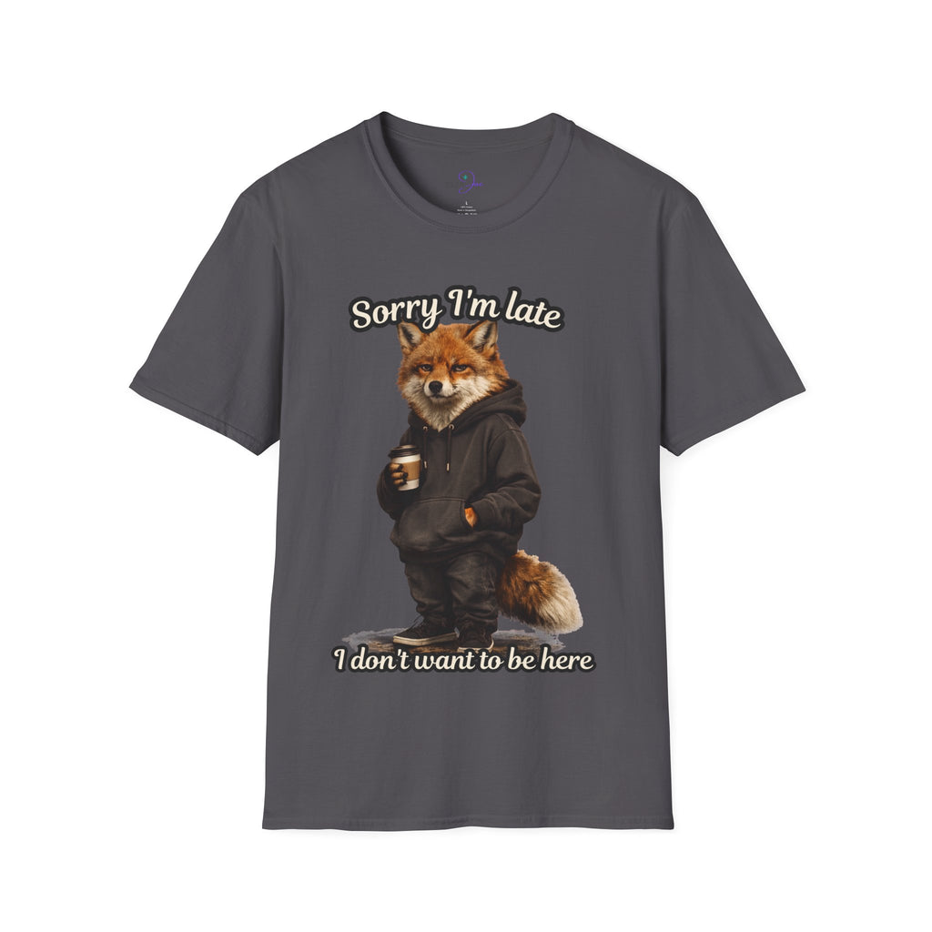 Sorry I'm Late I don't want to be here Realistic Fox Hoodie Graphic T-Shirt | Fox with Coffee Shirt