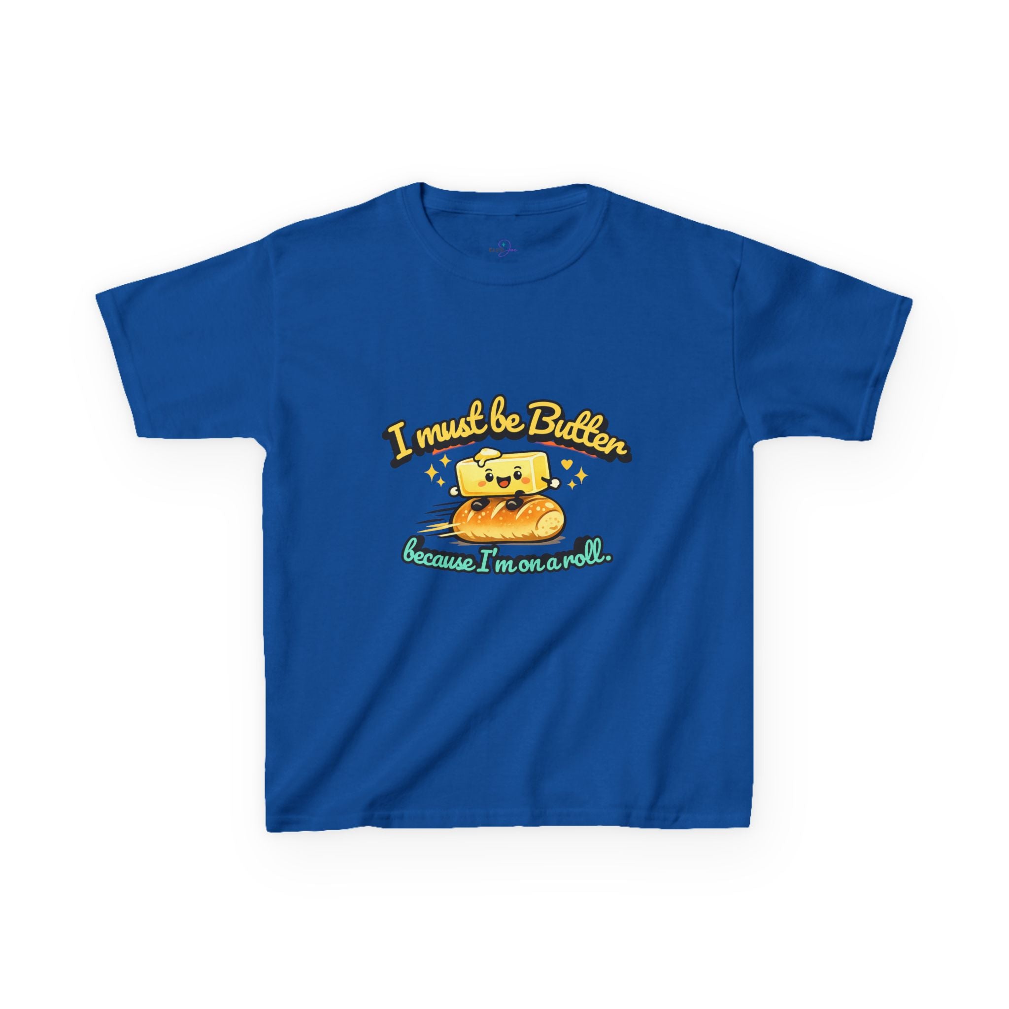I Must Be Butter because I'm on a roll Kids Tee | Cute Butter Toast Cartoon, Playful Food Shirt