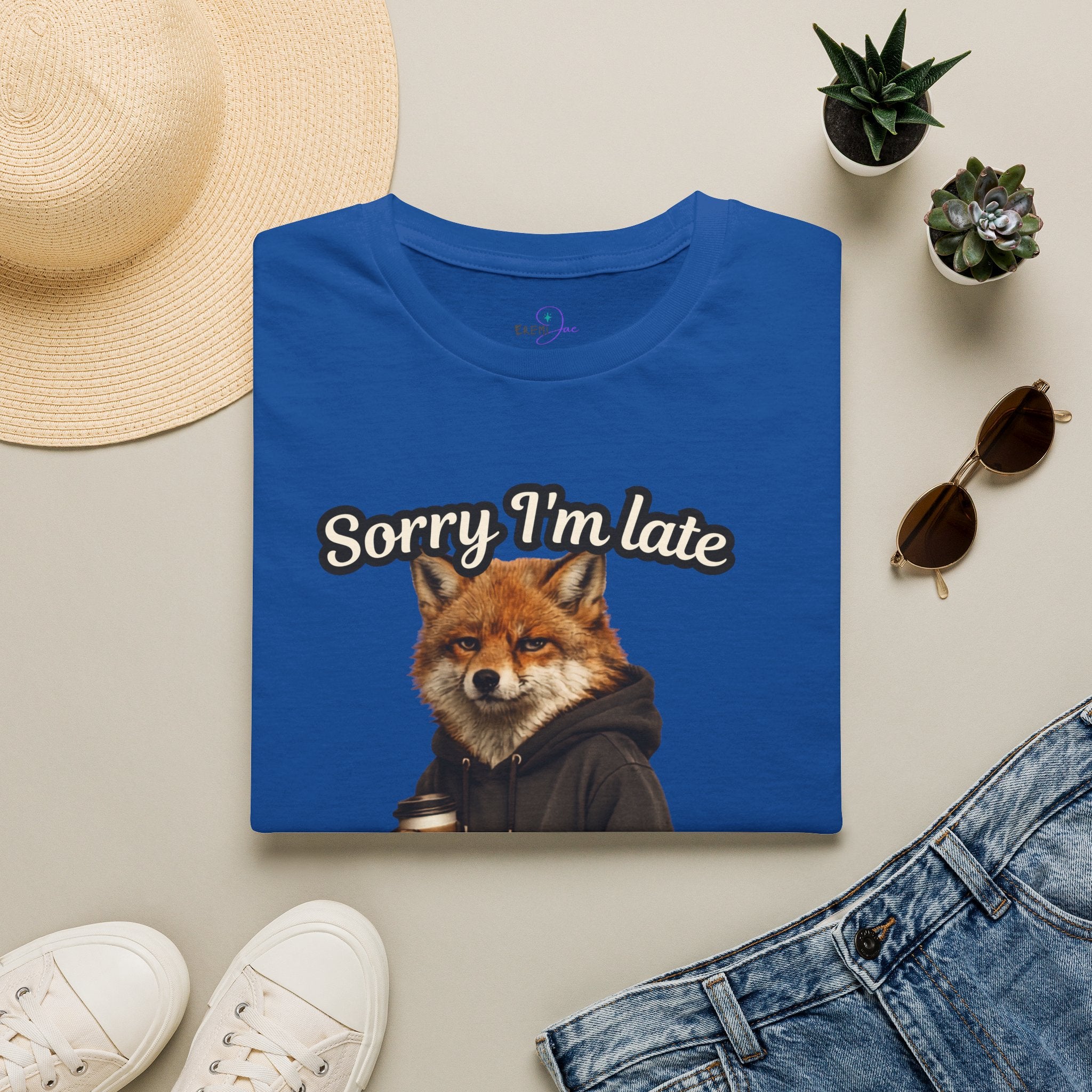 Sorry I'm Late I don't want to be here Realistic Fox Hoodie Graphic T-Shirt | Fox with Coffee Shirt