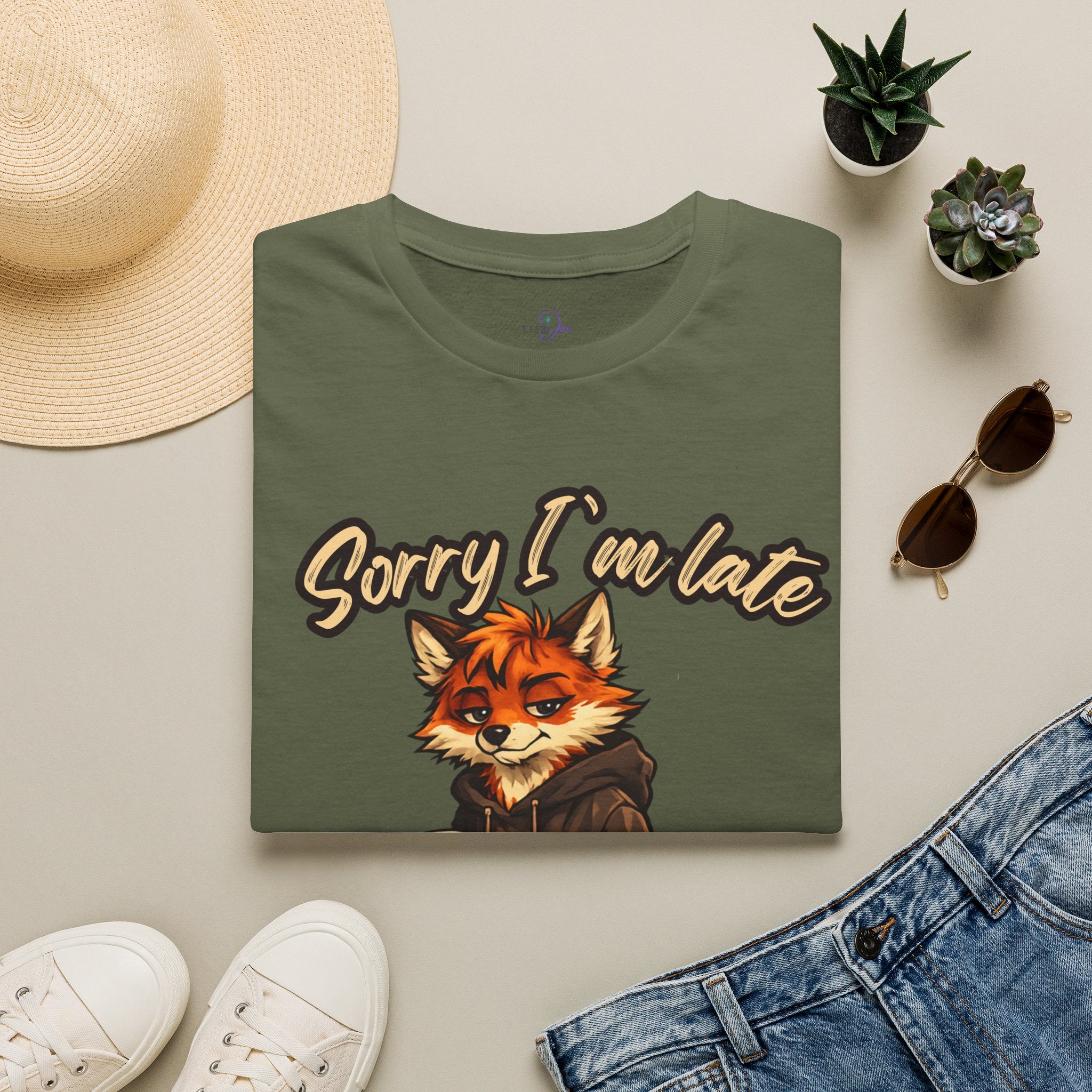 Sorry I'm Late I don't want to be here Cartoon Fox Graphic T-Shirt | Fox Illustration